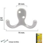 Gancho Doble Plata Mate Para Atornillar con tornillos incluidos.