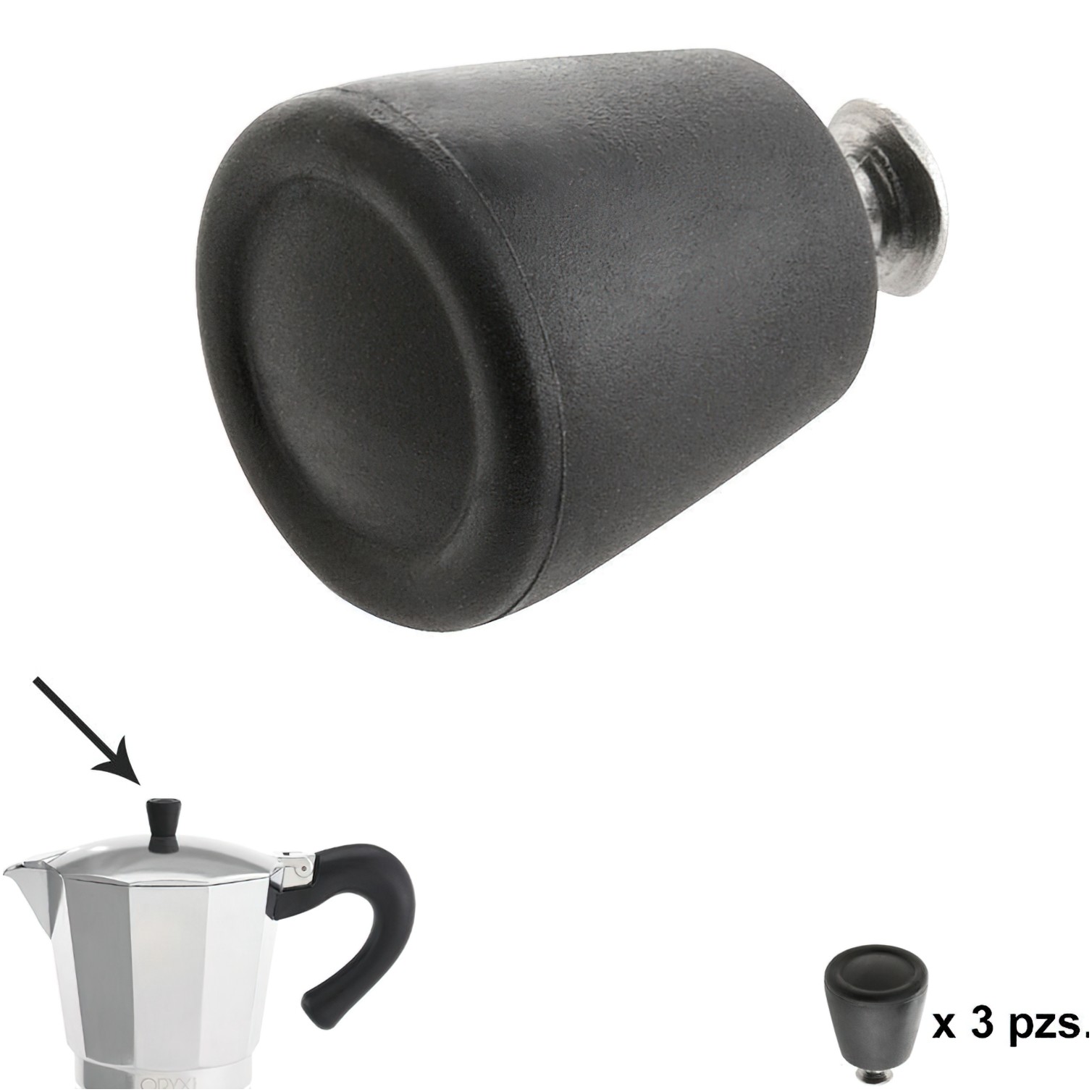 Pomo Cafetera Aluminio Inducción 6 / 9 / 12 Tazas (3 piezas)