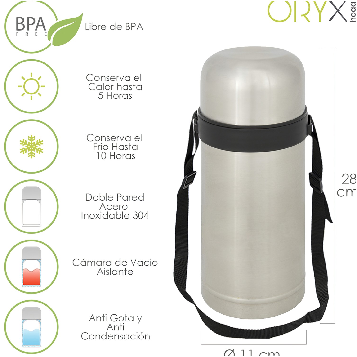 Termo Solidos y Liquidos, 1 Litro De Capacidad, Libre BPA, Acero Inoxidable, Antigoteo