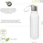 Botella Agua, Capacidad De 600 ML. Plastico Libre BPA, Con Asa, Tapon Acero Inoxidable.