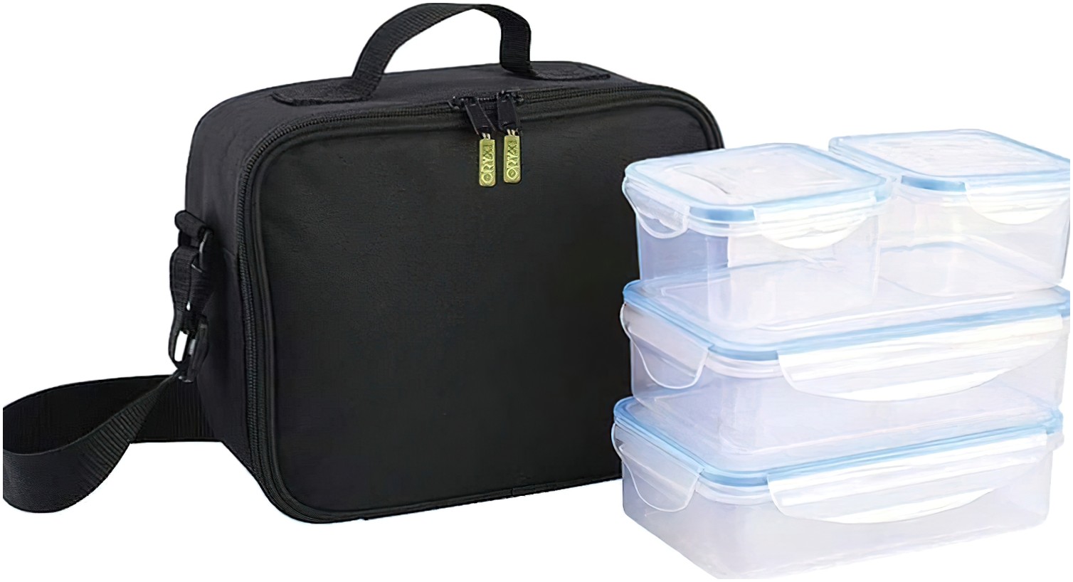 Bolsa Termica Con 4 Recipientes Hermeticos Plastico (2x800 ml + 2x400 ml.)