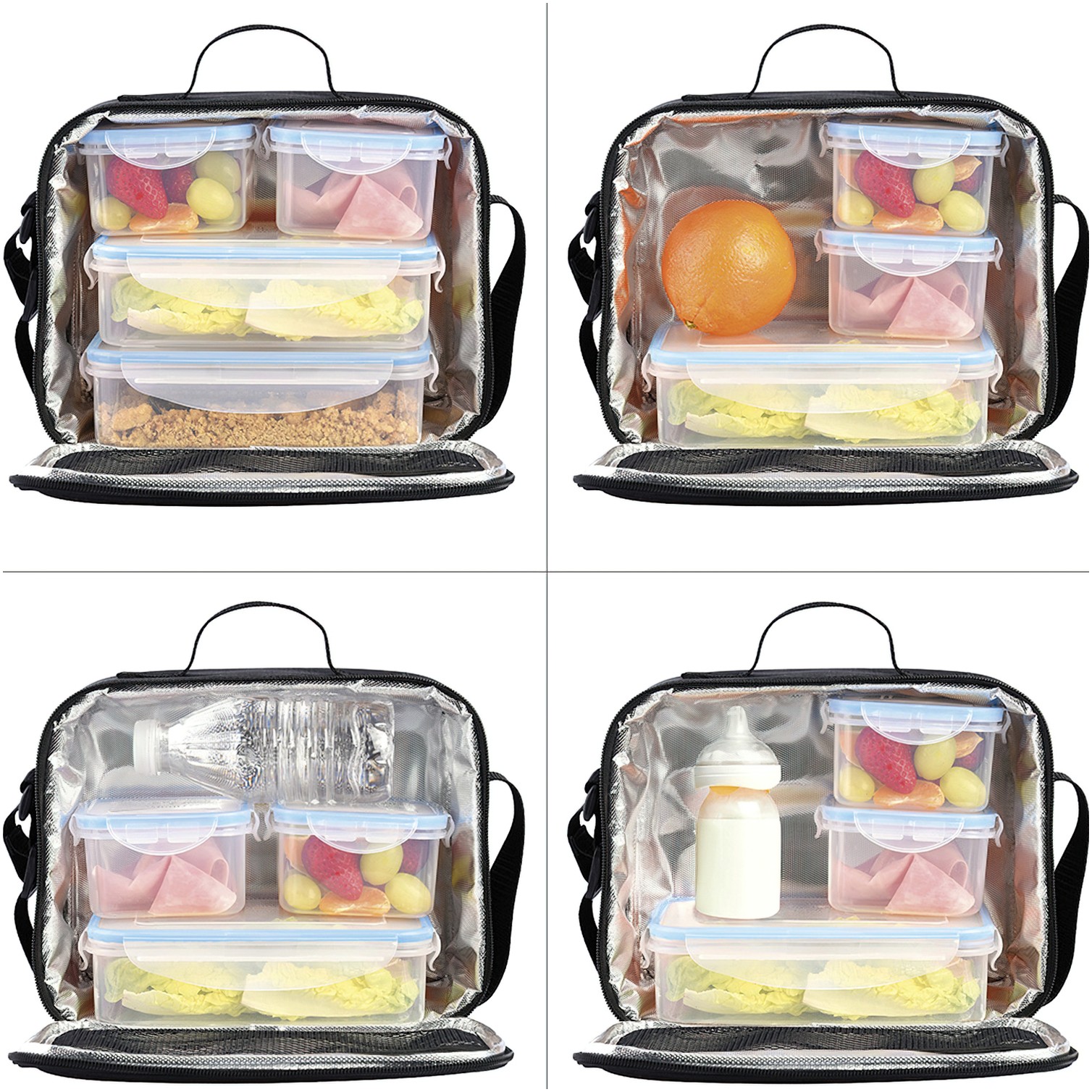 Bolsa Termica Con 4 Recipientes Hermeticos Plastico (2x800 ml + 2x400 ml.)