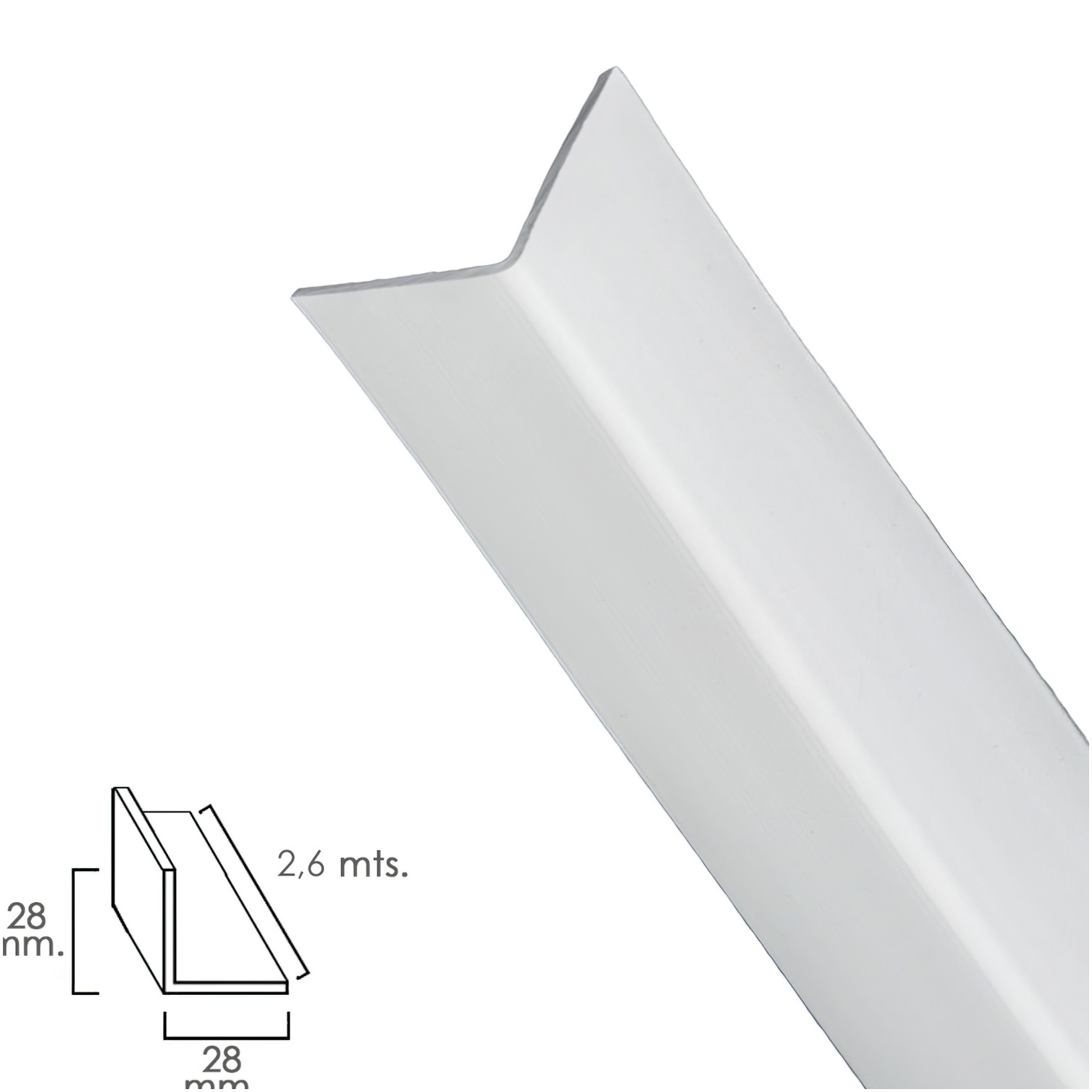 Perfil Pvc Angulo 28x28 mm. Blanco Barra 2,5 metros