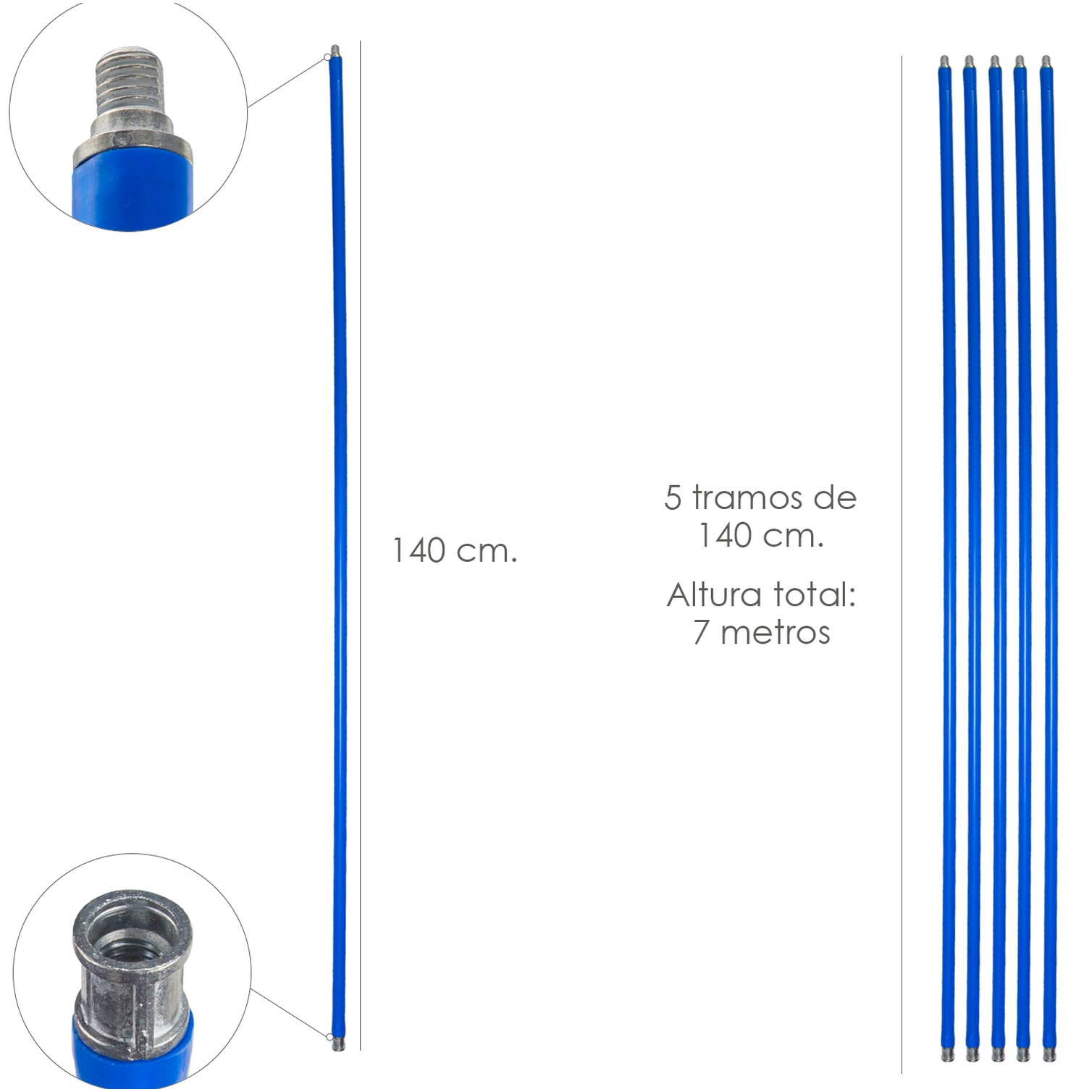 Mastil Deshollinador 5 tramos de 140 cm. (7 metros x Ø 20 mm.)