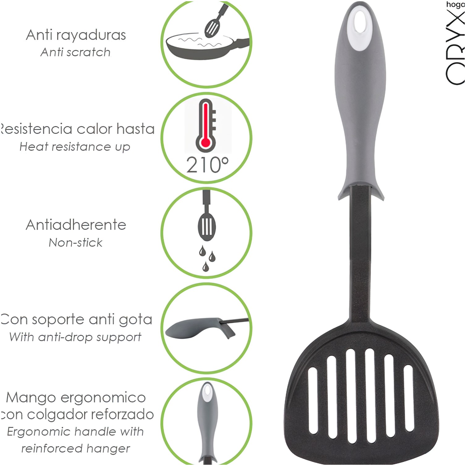 Espatula Rasera Cocina Nylon Con Mango Antigotas Engomado 34,5 x 11 cm.