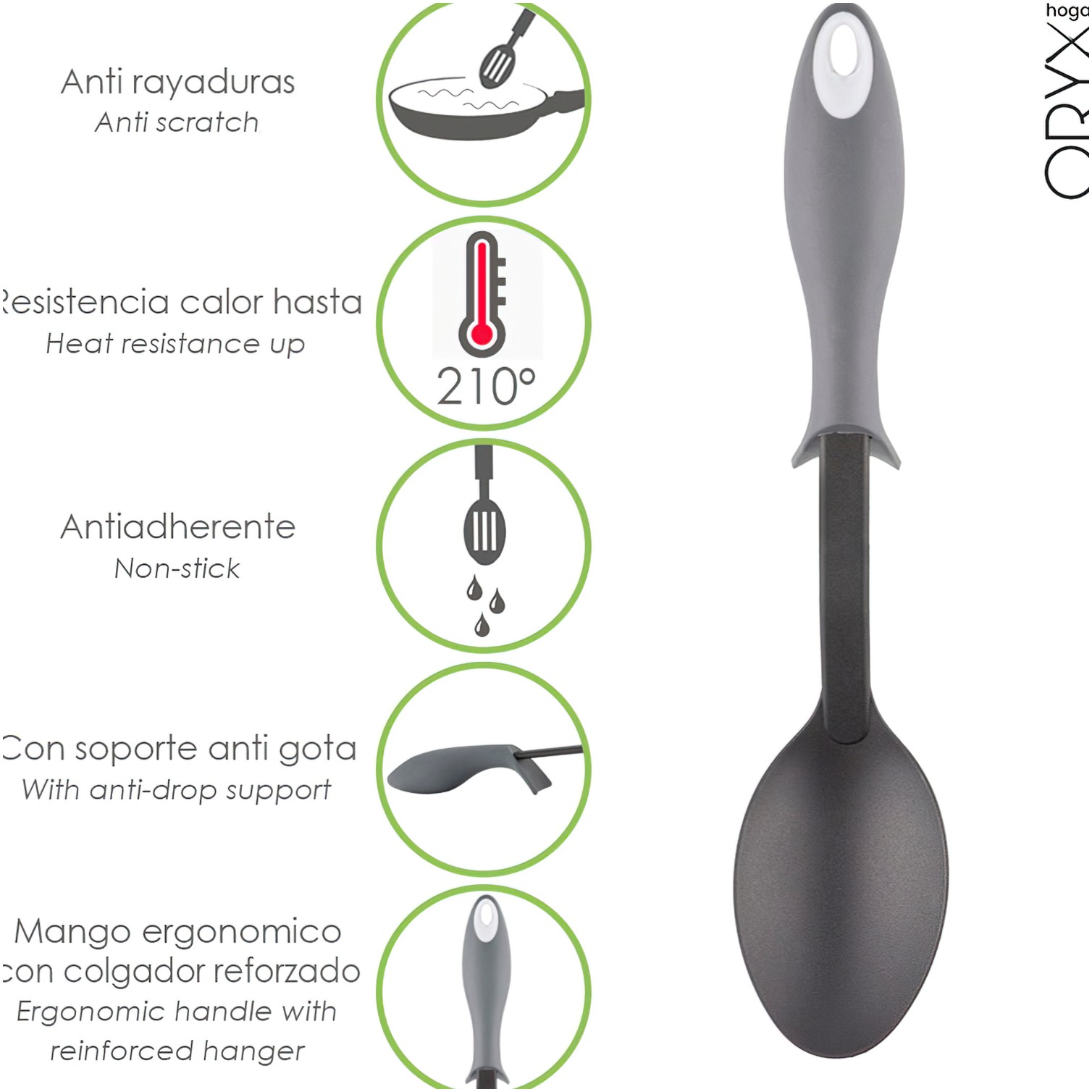 Cuchara Servir Cocina Nylon Con Mango Antigotas Engomado 32,5x6cm