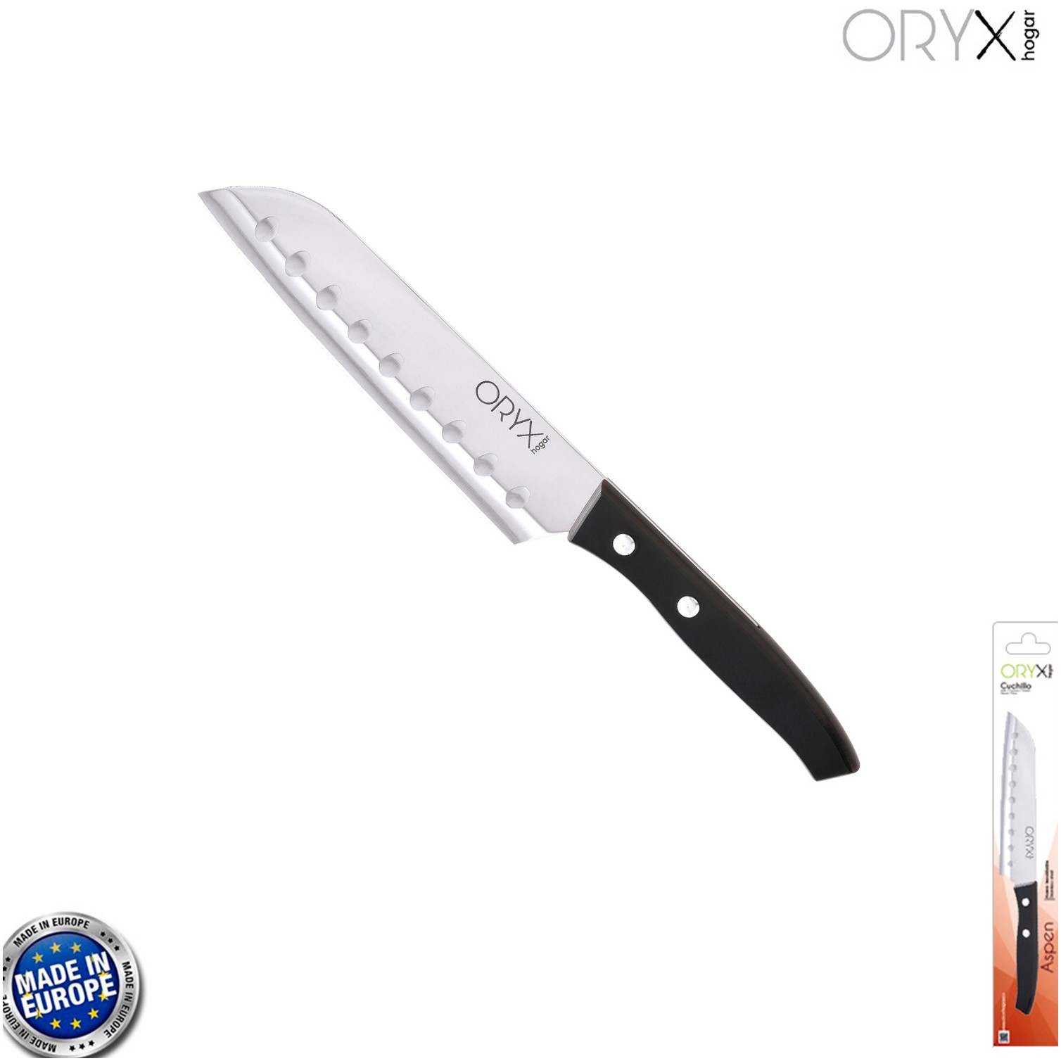 Cuchillo Aspen Santoku Hoja Acero Inoxidable 17 cm. Negro