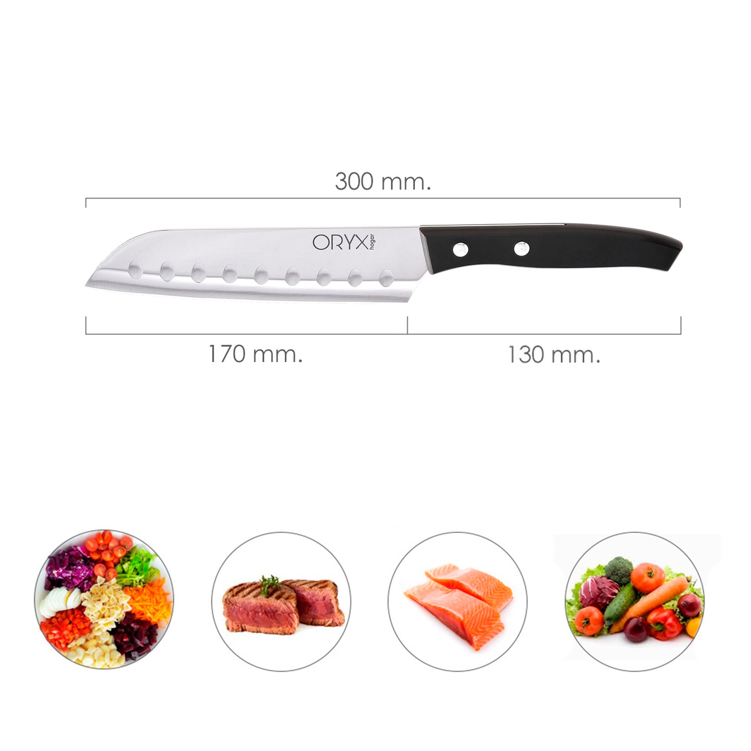 Cuchillo Aspen Santoku Hoja Acero Inoxidable 17 cm. Negro