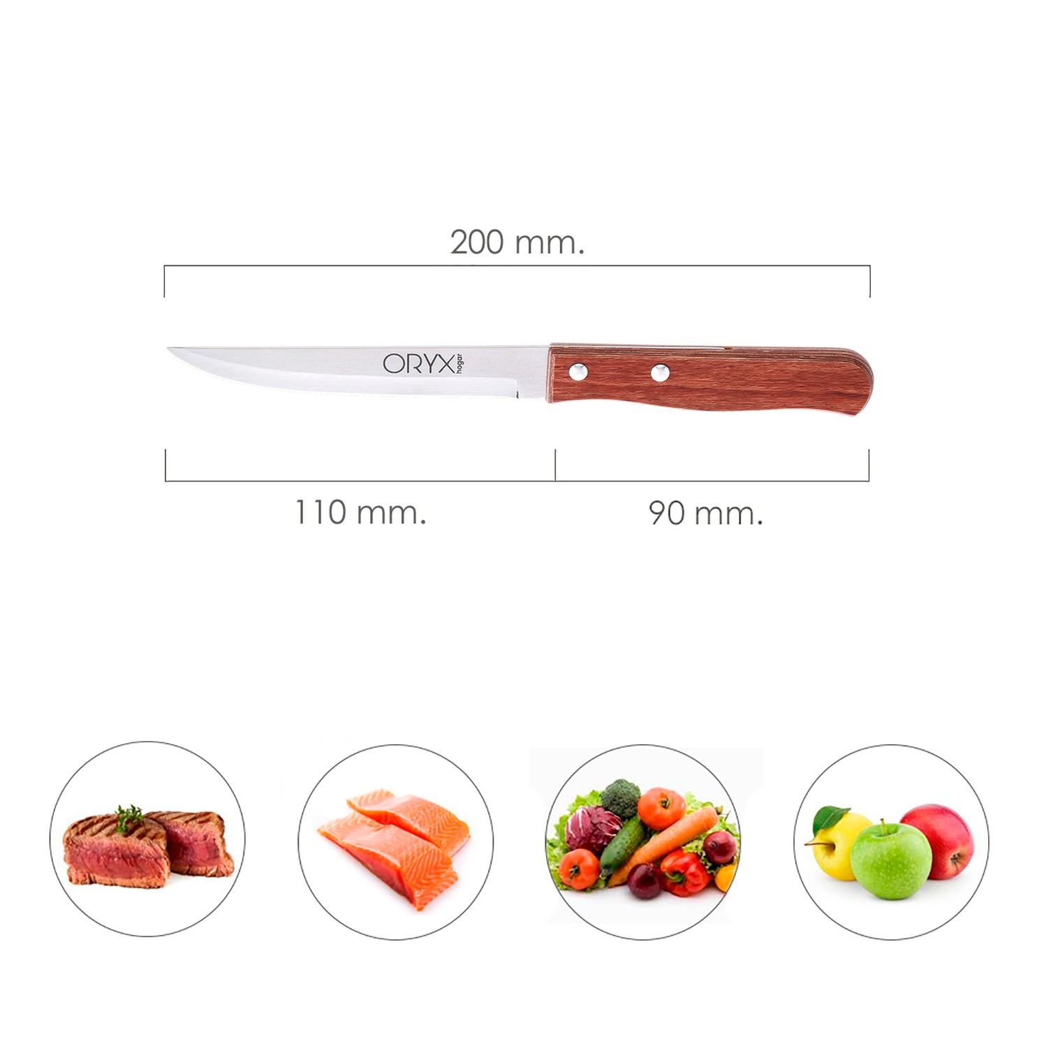 Cuchillo Montana Multiusos Hoja Lisa Acero Inoxidable 11 cm. Mango Madera (Blister 3 piezas)