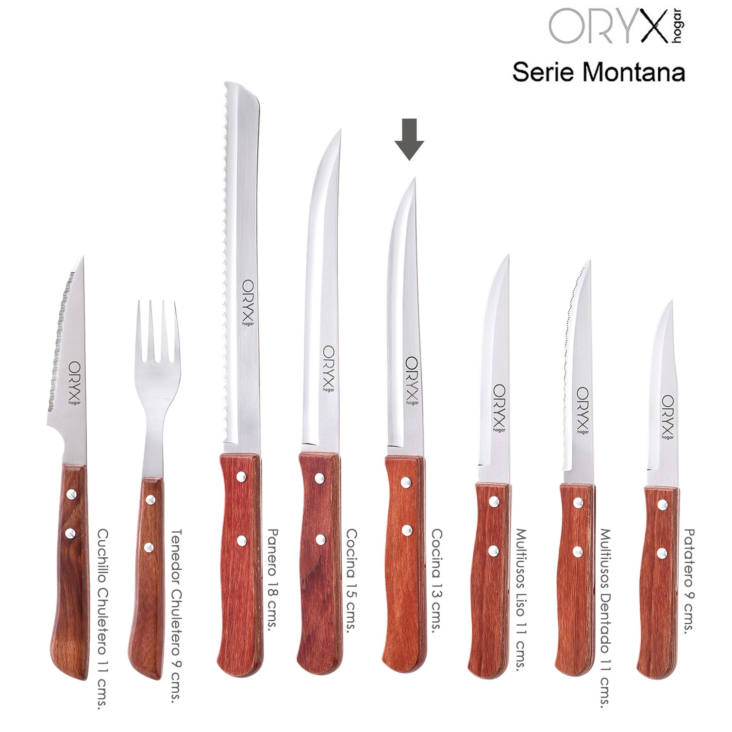 Cuchillo Montana Cocina Hoja Acero Inoxidable 13 cm. Mango Madera