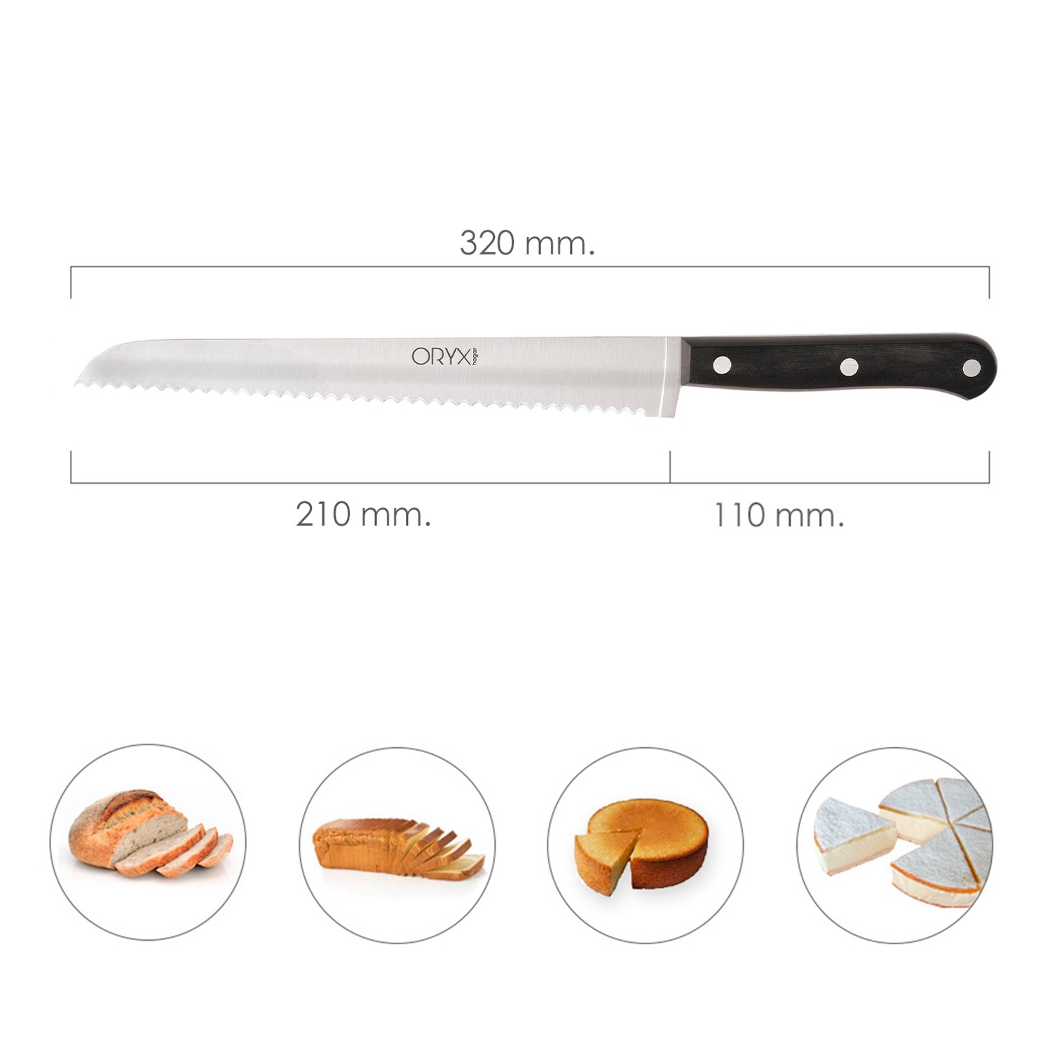 Cuchillo Grenoble Panero Hoja Acero Inoxidable 20 cm. Negro