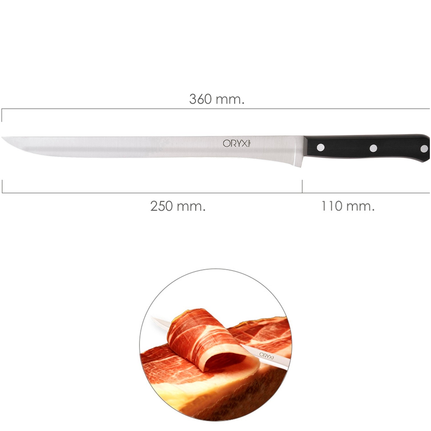 Cuchillo Grenoble Jamonero Hoja Acero Inoxidable 25 cm. Negro