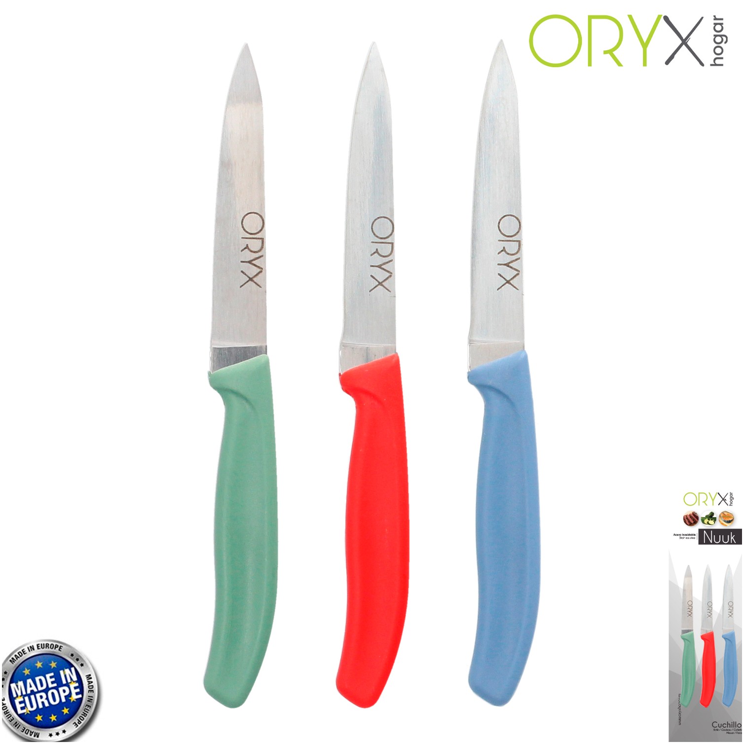 Cuchillo Nuuk Mondador Hoja Acero Inoxidable 9 cm. Colores Surtidos (Blister 3 Piezas)