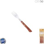 Tenedor Montana Chuletero Acero Inoxidable 9 cm. Mango Madera (Blister 3 Piezas)