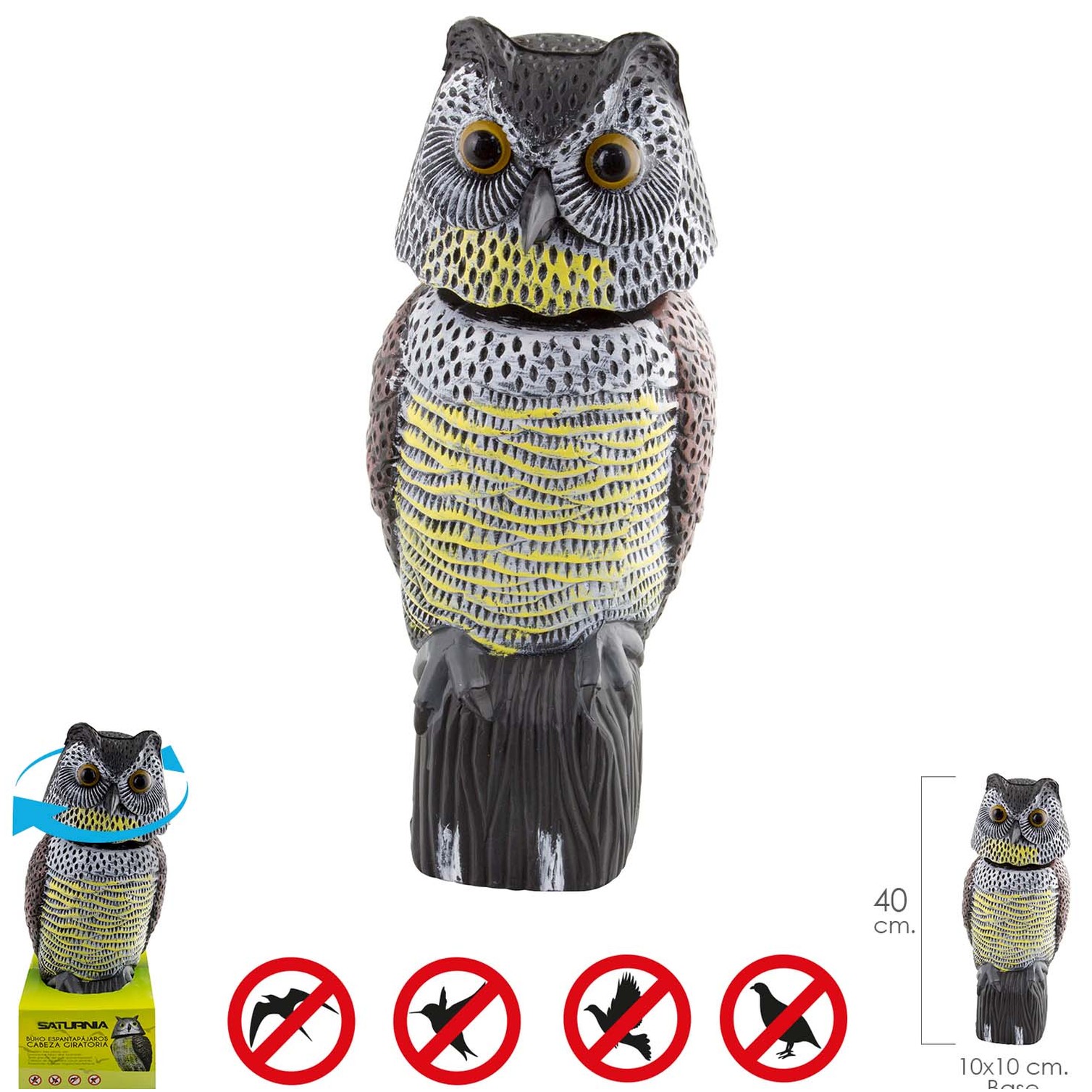Buho Ahuyentador de Pajaros / Aves Con Cabeza Giratoria 40 cm.