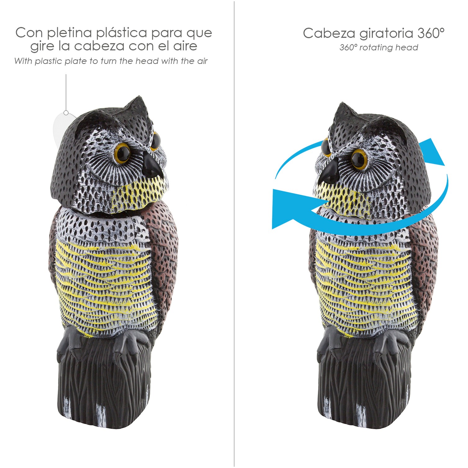 Buho Ahuyentador de Pajaros / Aves Con Cabeza Giratoria 40 cm.