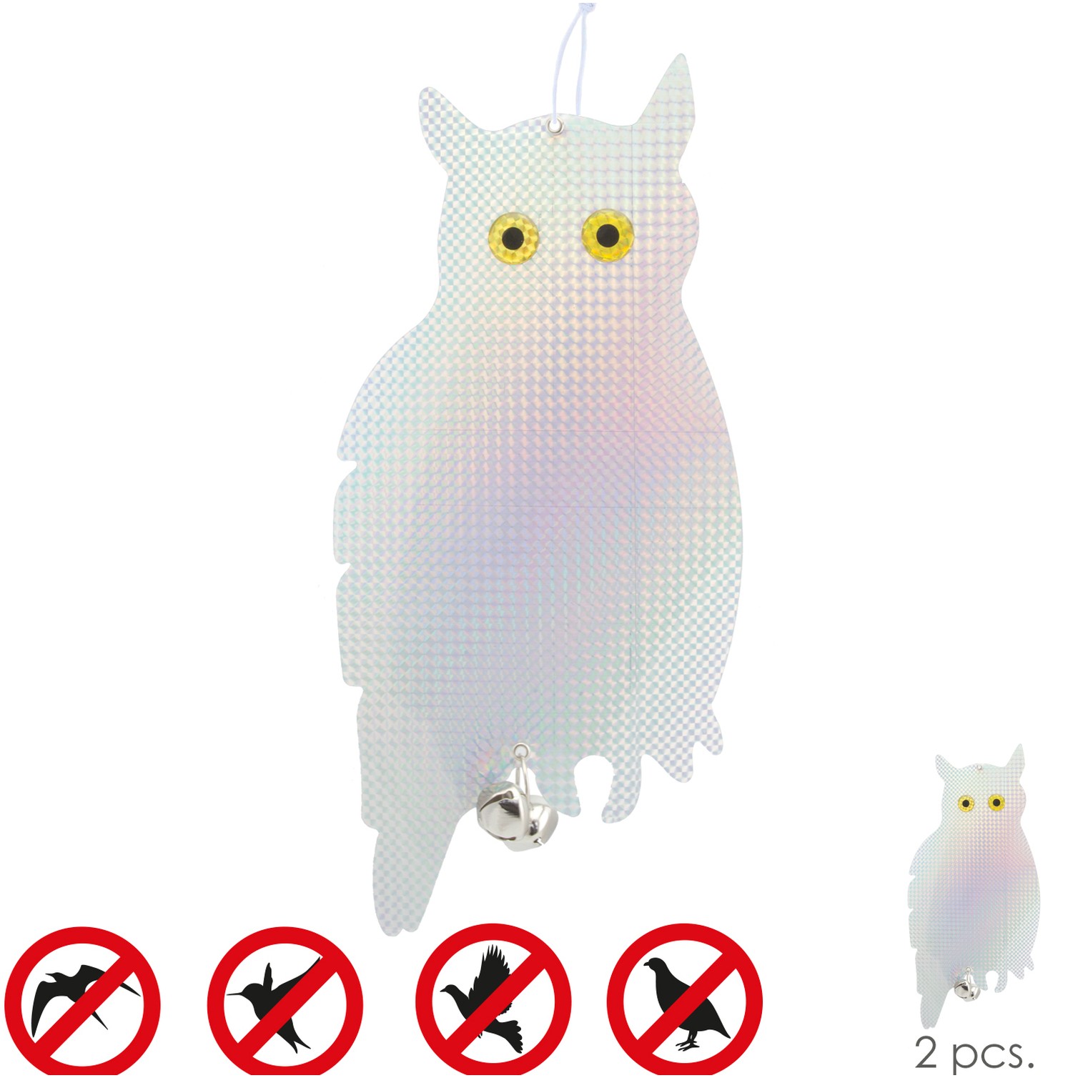 Buho Espantapajaros Reflectante Para Colgar Con 2 Cascabeles (2 Piezas)