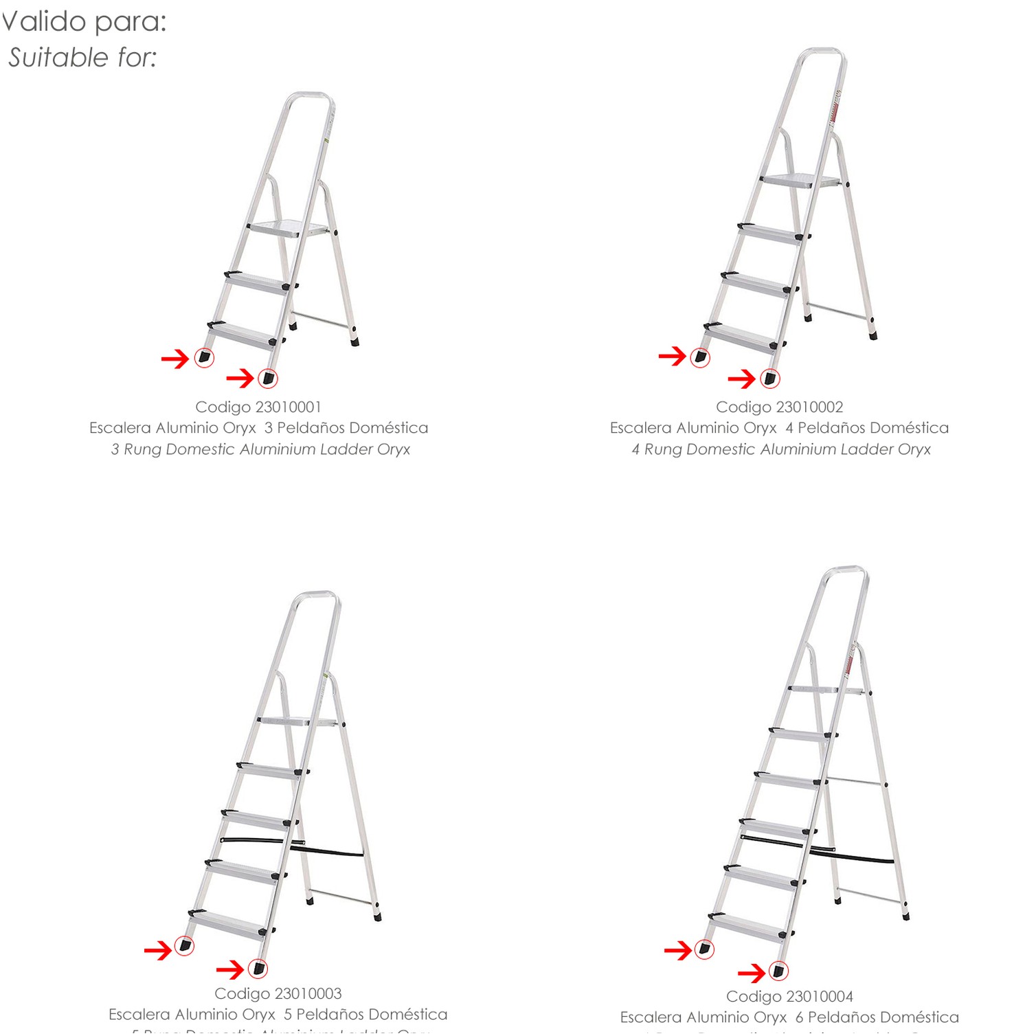 Contera Escaleras Aluminio Oryx Delantera de 3 a 6 Peldaños