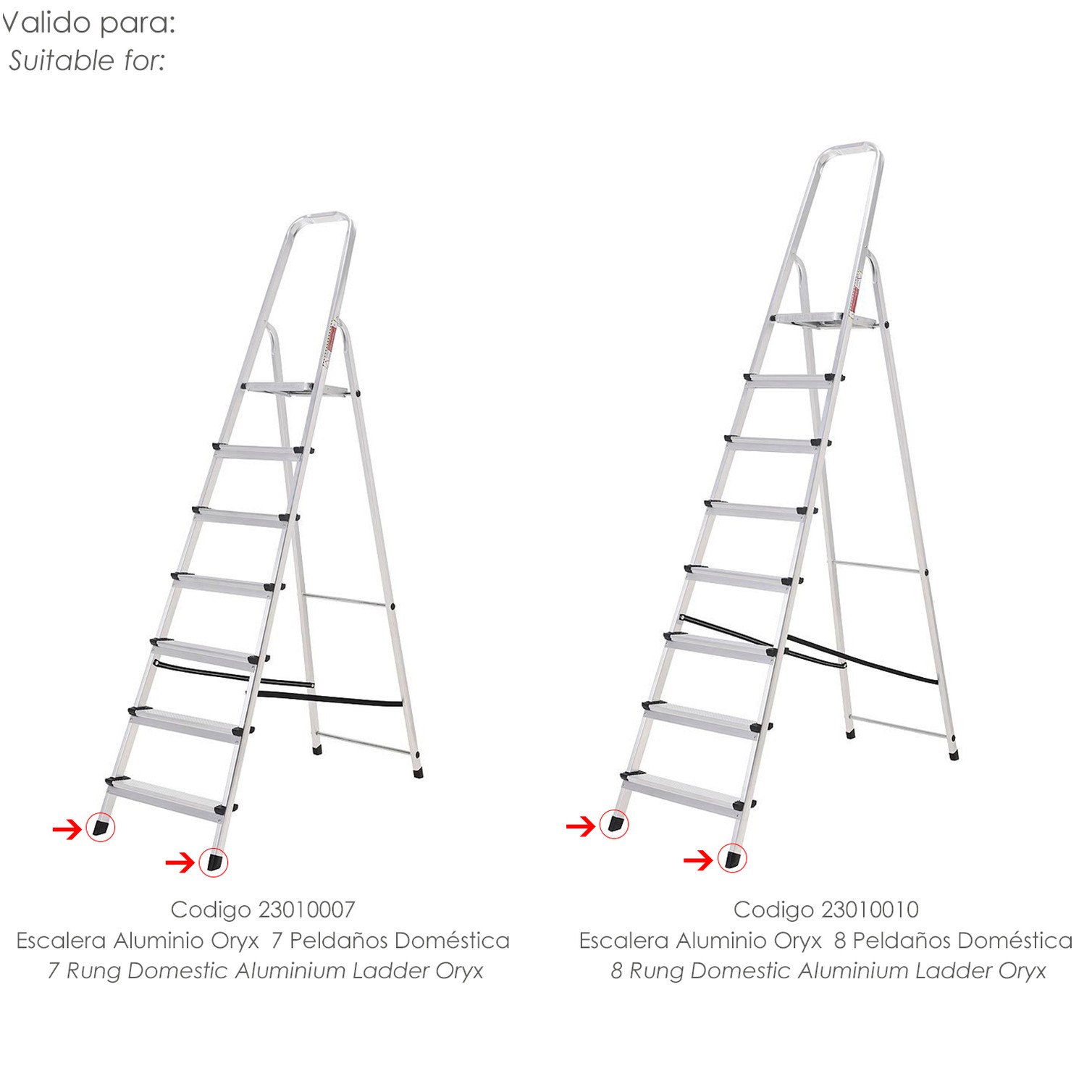 Contera Escaleras Aluminio Oryx Delantera de 7 y 8 Peldaños