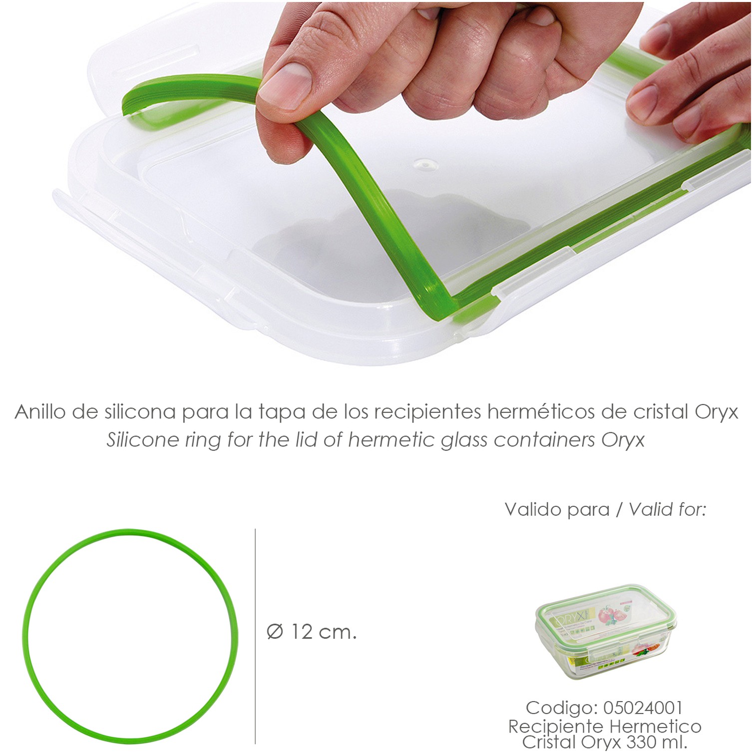 Anillo Silicona Para Recipiente Hermetico Cristal Rectangular 330 ml.