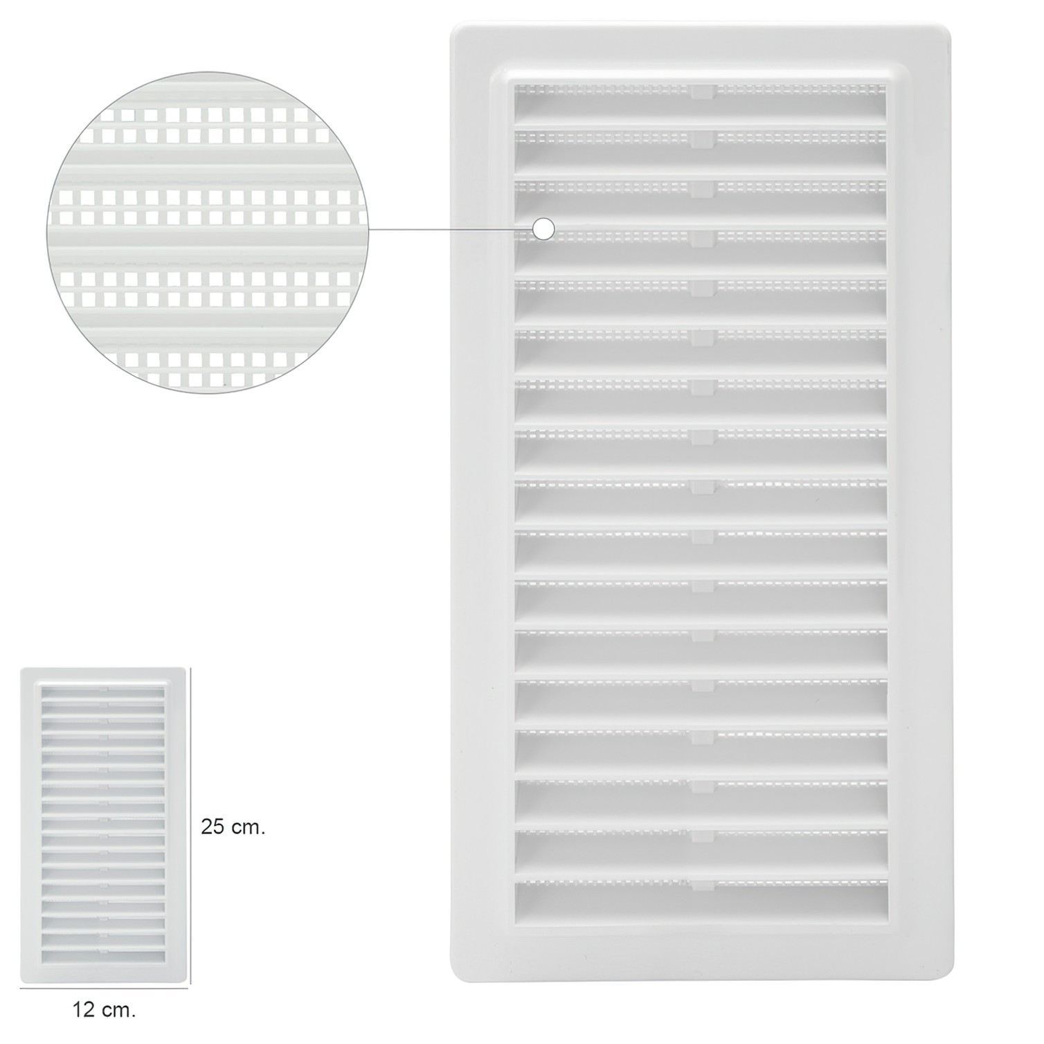 Rejilla Plastico Empotrar Con Malla Posterior 25x12 cm.