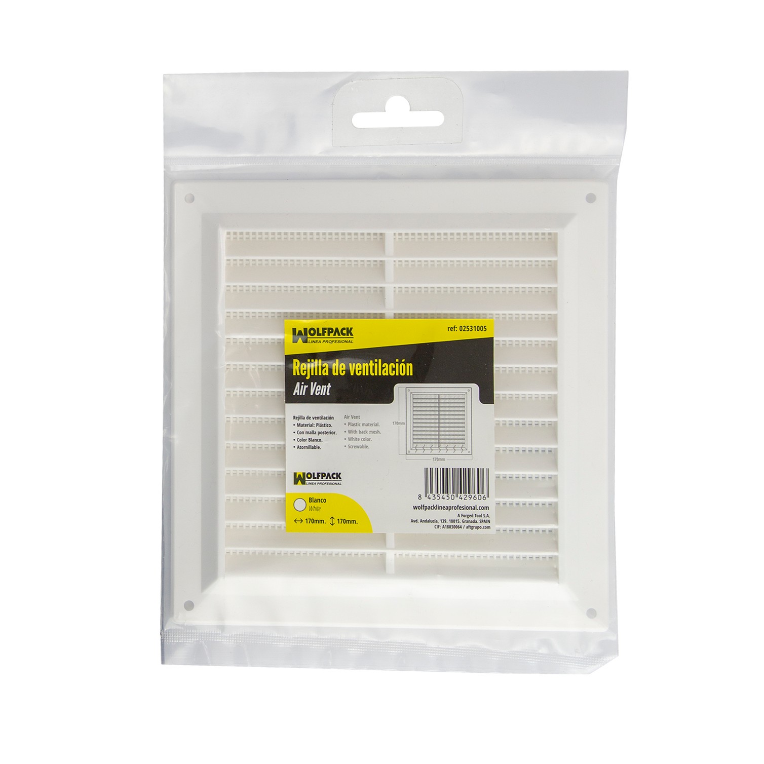 Rejilla Plastico Sobreponer Con Malla Posterior 17x17 cm.