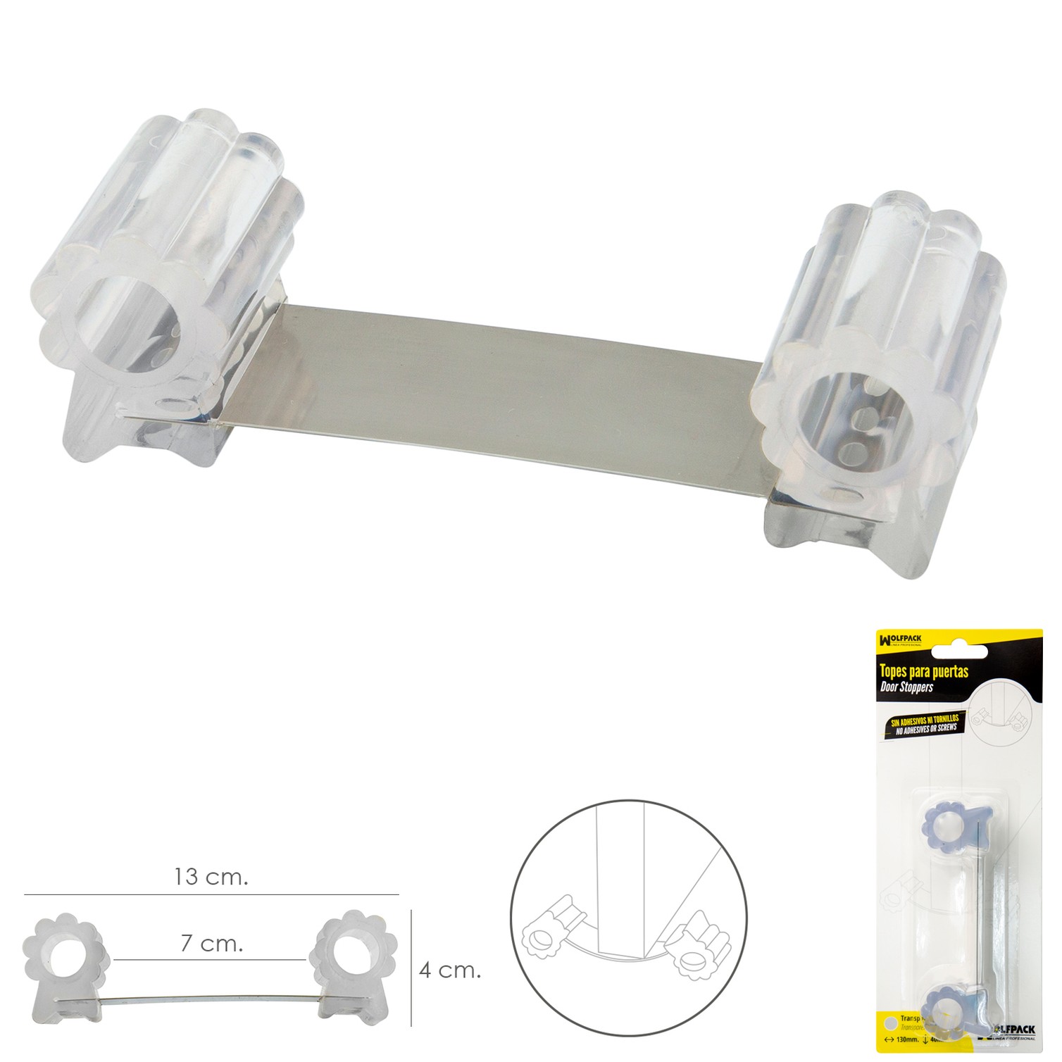 Tope Sujeta Puerta Goma Transparente 13 cm.