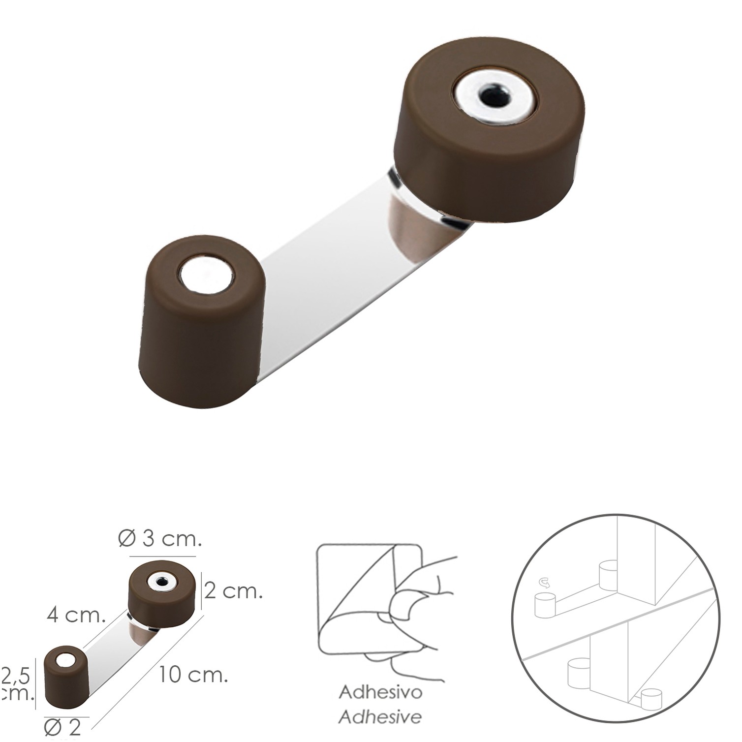 Tope Puerta Con Retenedor Metalico / Goma Marron