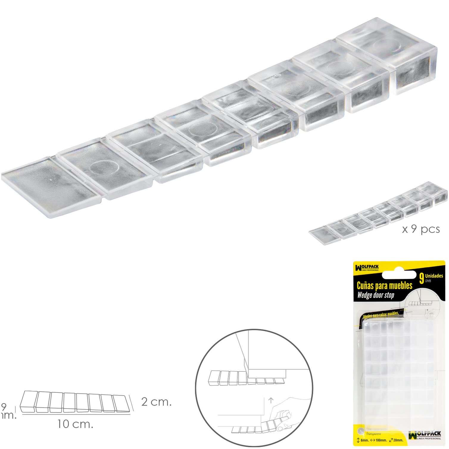 Cuñas Calza Muebles Ajustable / Recortable Transparente (Blister 9 Piezas)