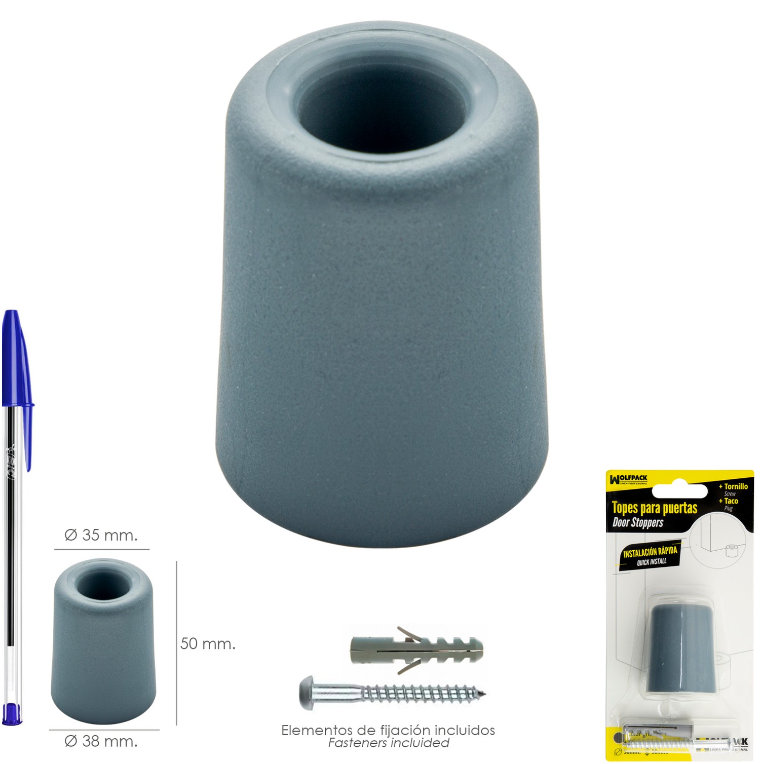 Tope Grande Para Puerta Amortiguacion Extrafuerte Ø 38 x 50 mm