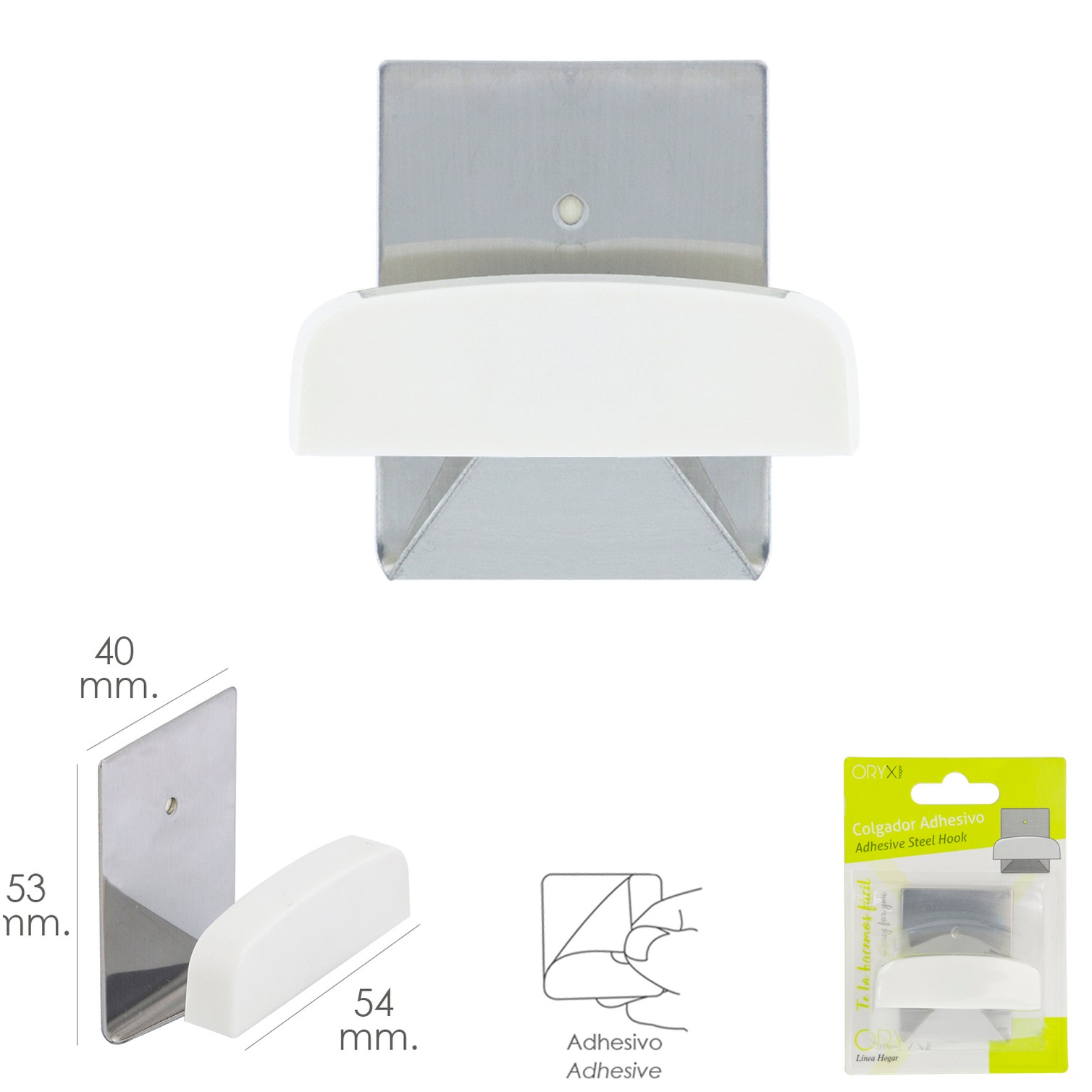Colgador Percha Adhesivo Acero Inoxidable Color Metalizado / Blanco
