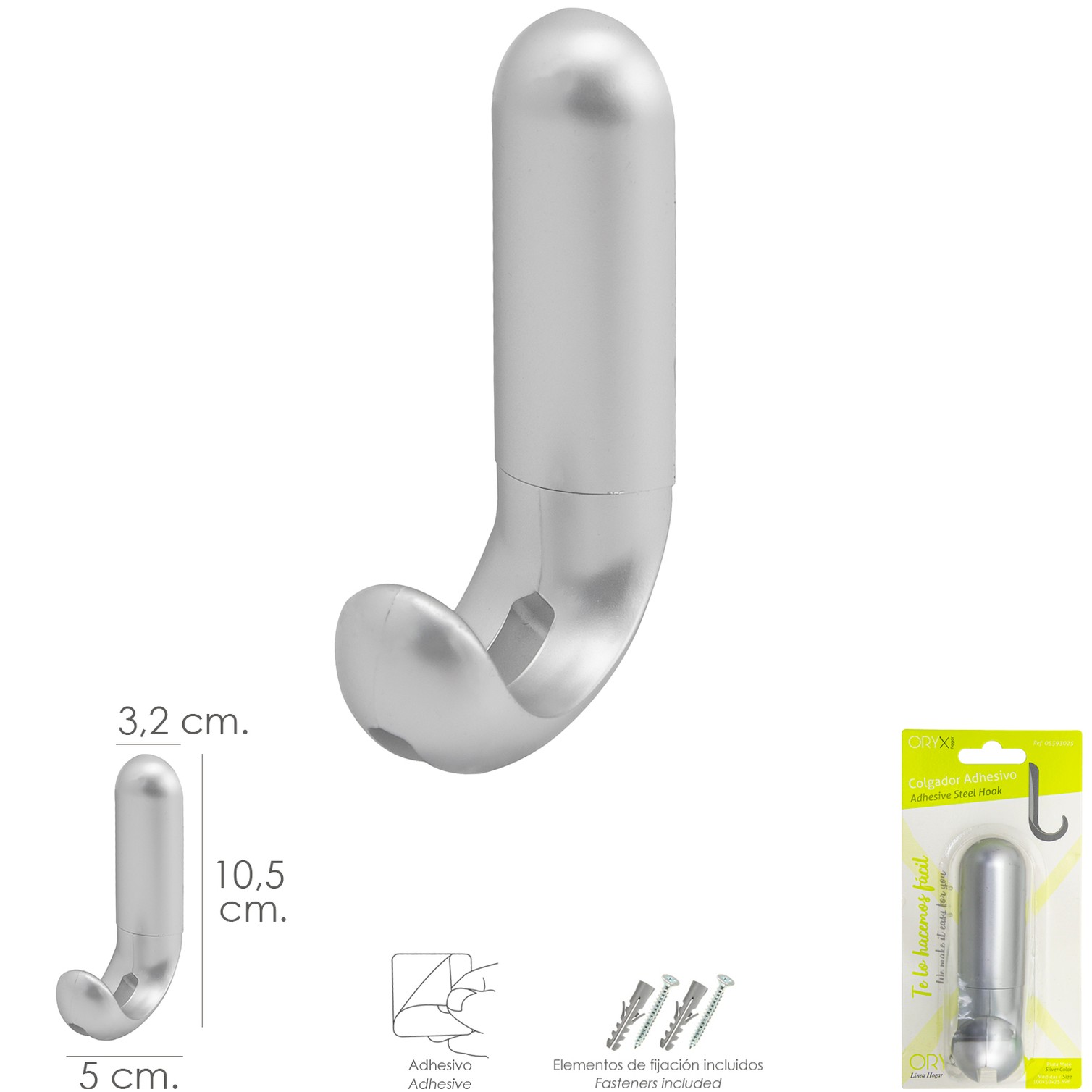 Colgador Adhesivo / Atornillable Plateado Mate
