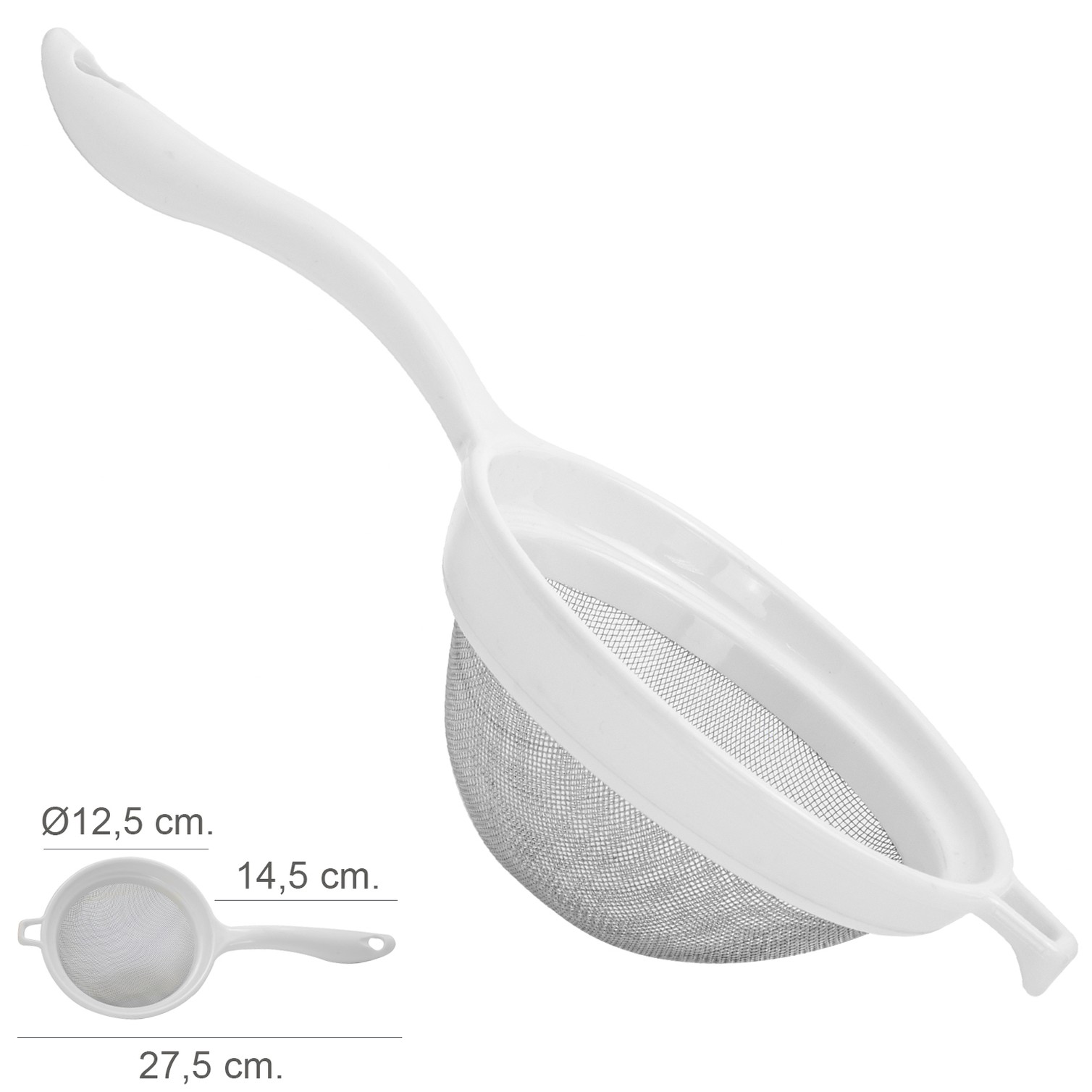 Colador Acero Inoxidable Ø 12,5 cm. Con Mango Plastico