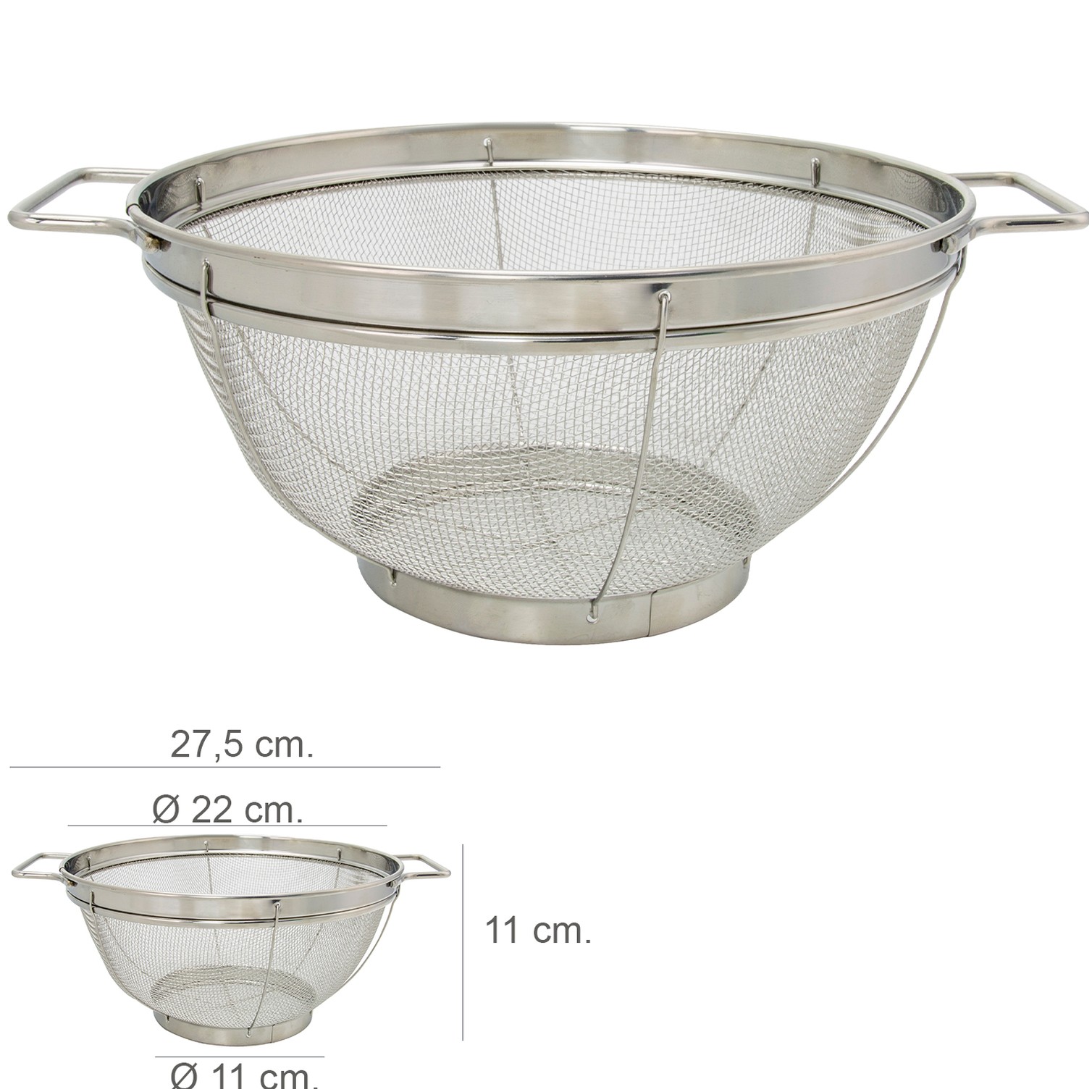 Escurridor Malla Acero Inoxidable Con Asas Ø 22 cm.