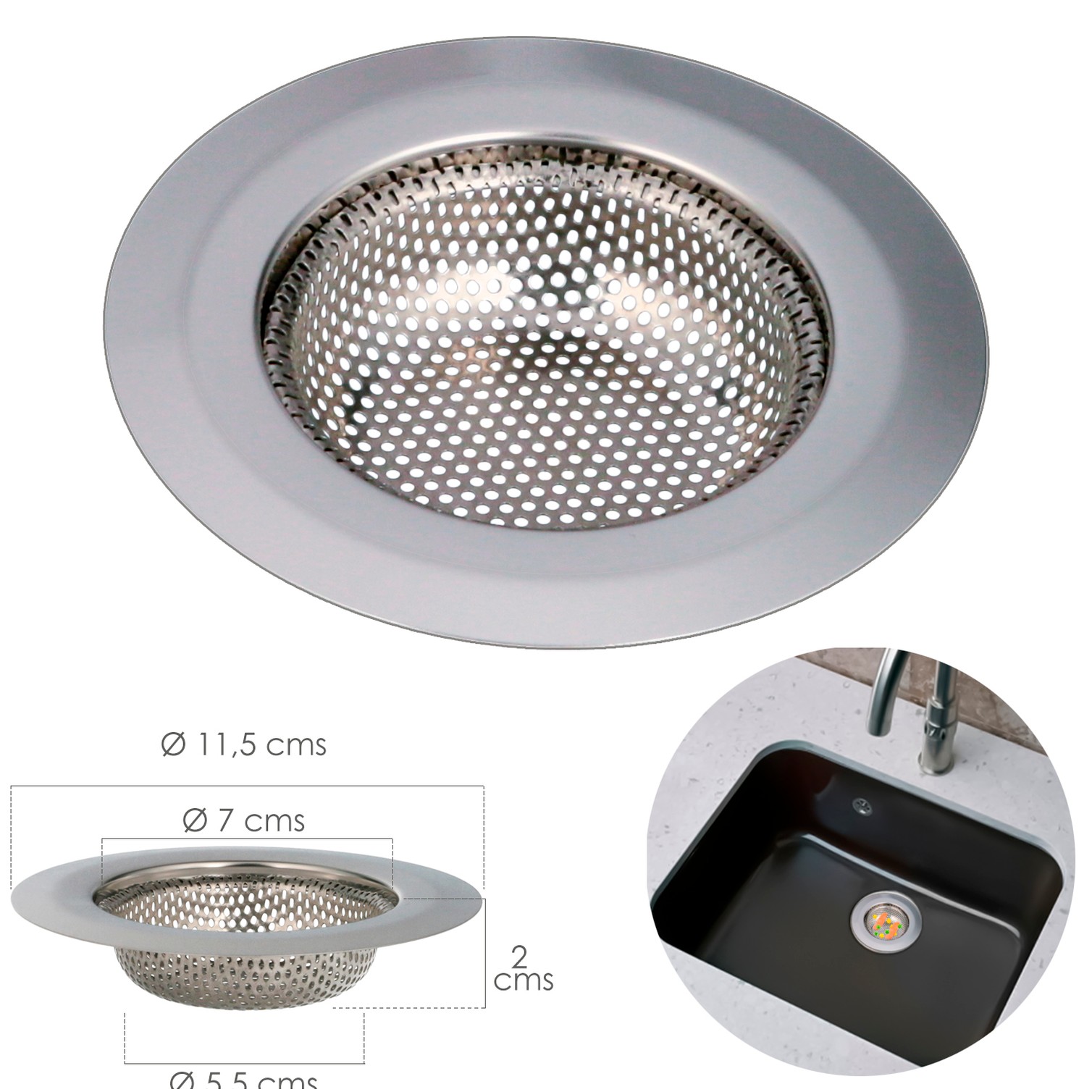 Filtro Cestillo Fregaderos / Lavabo Cocinas Ø 11,5 cm.