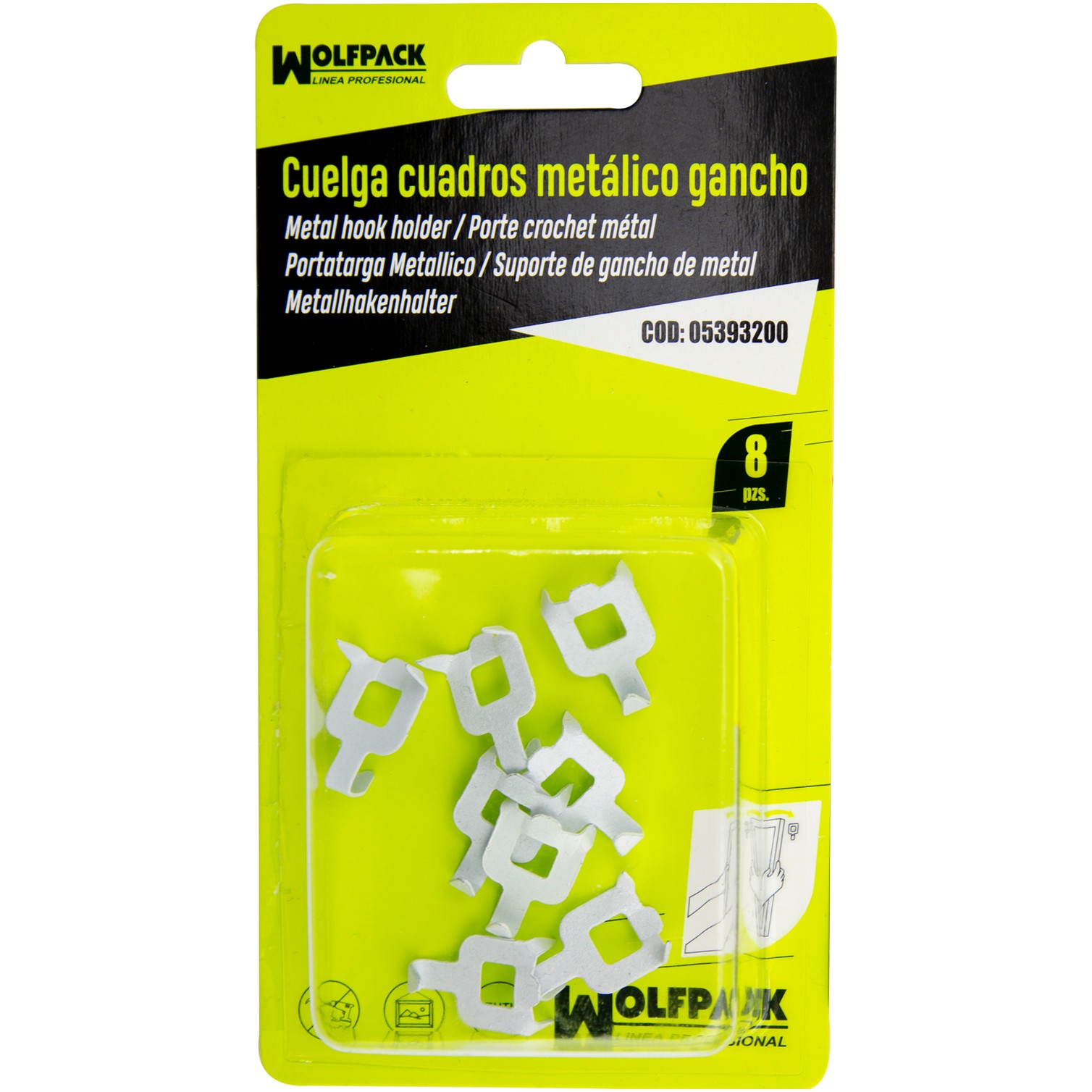 Cuelga Cuadros Metalico Gancho Blister 8 Piezas