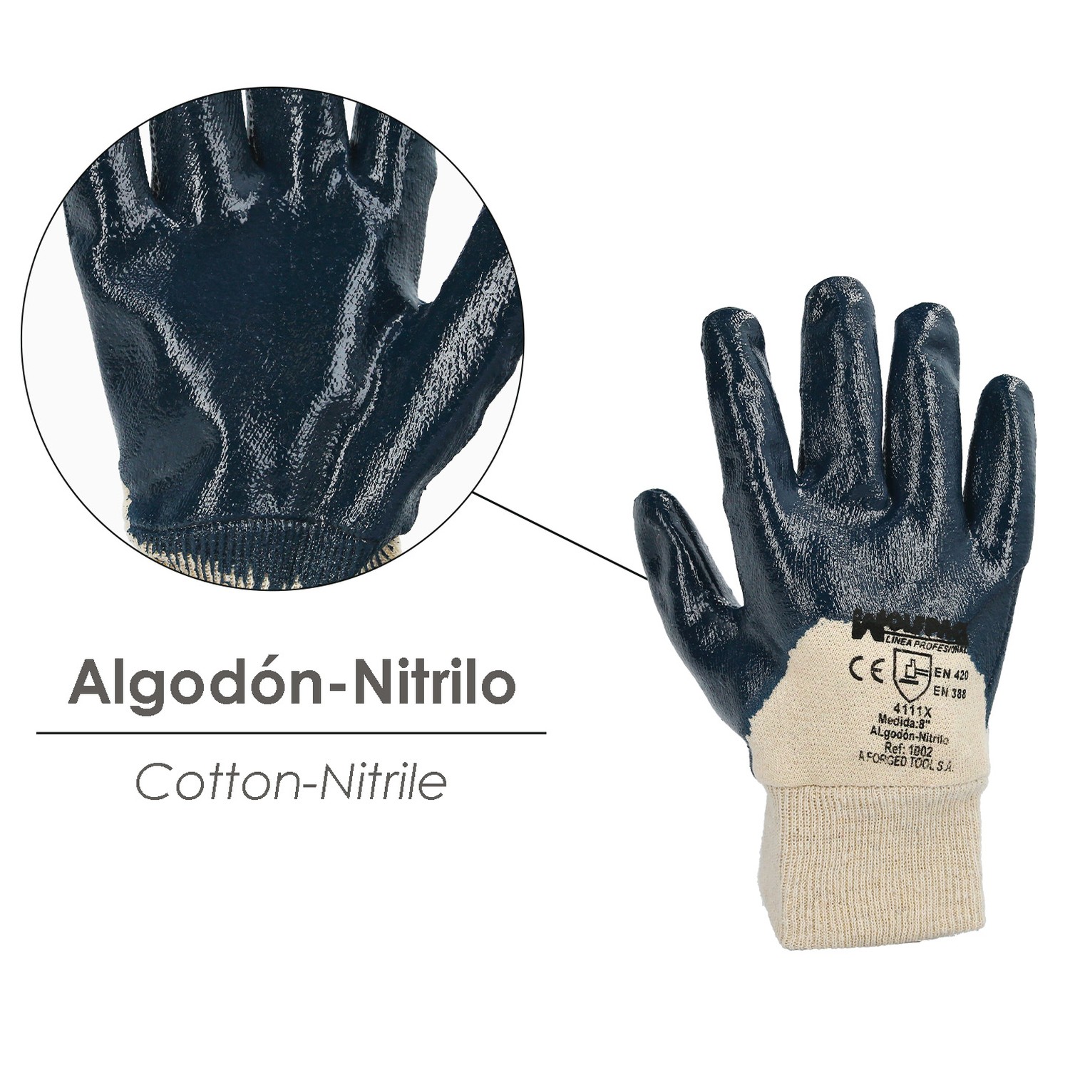 Guantes Nitrilo / Lona Pesados Nimax 8" (Par)