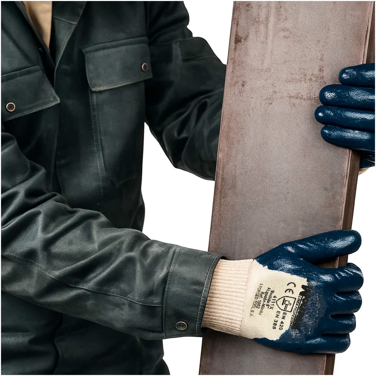 Guantes Nitrilo / Lona Pesados Nimax 8" (Par)