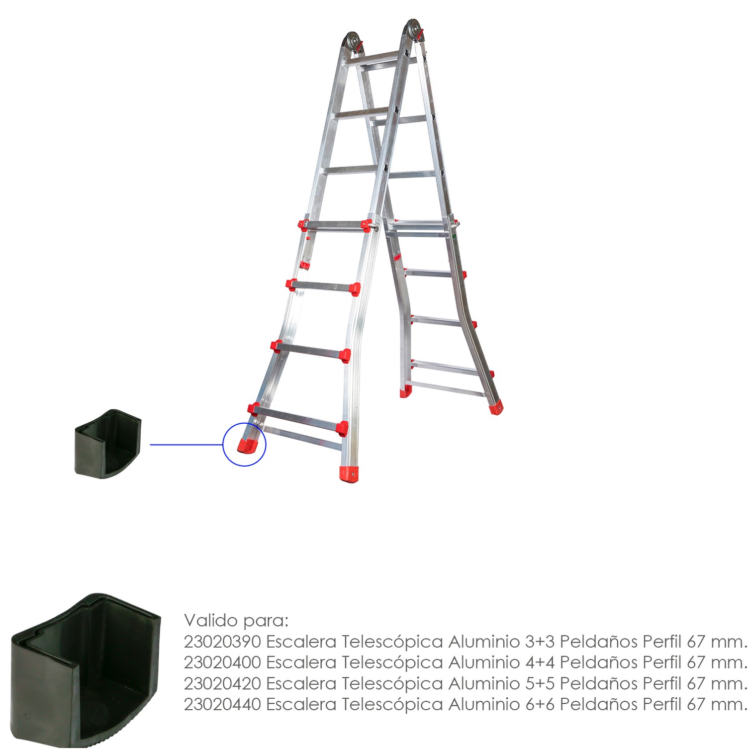 Contera Escaleras Telescopicas Perfil de 67 mm. Tramo Exterior. Version 2019