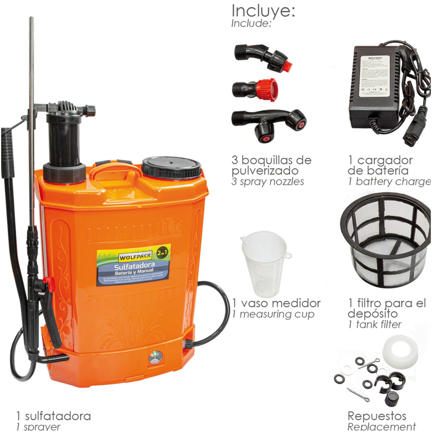 Sulfatadora Electrica A Bateria Doble Uso Bateria o Manual, Con Bateria Recargable 12 V / 8 Amperios