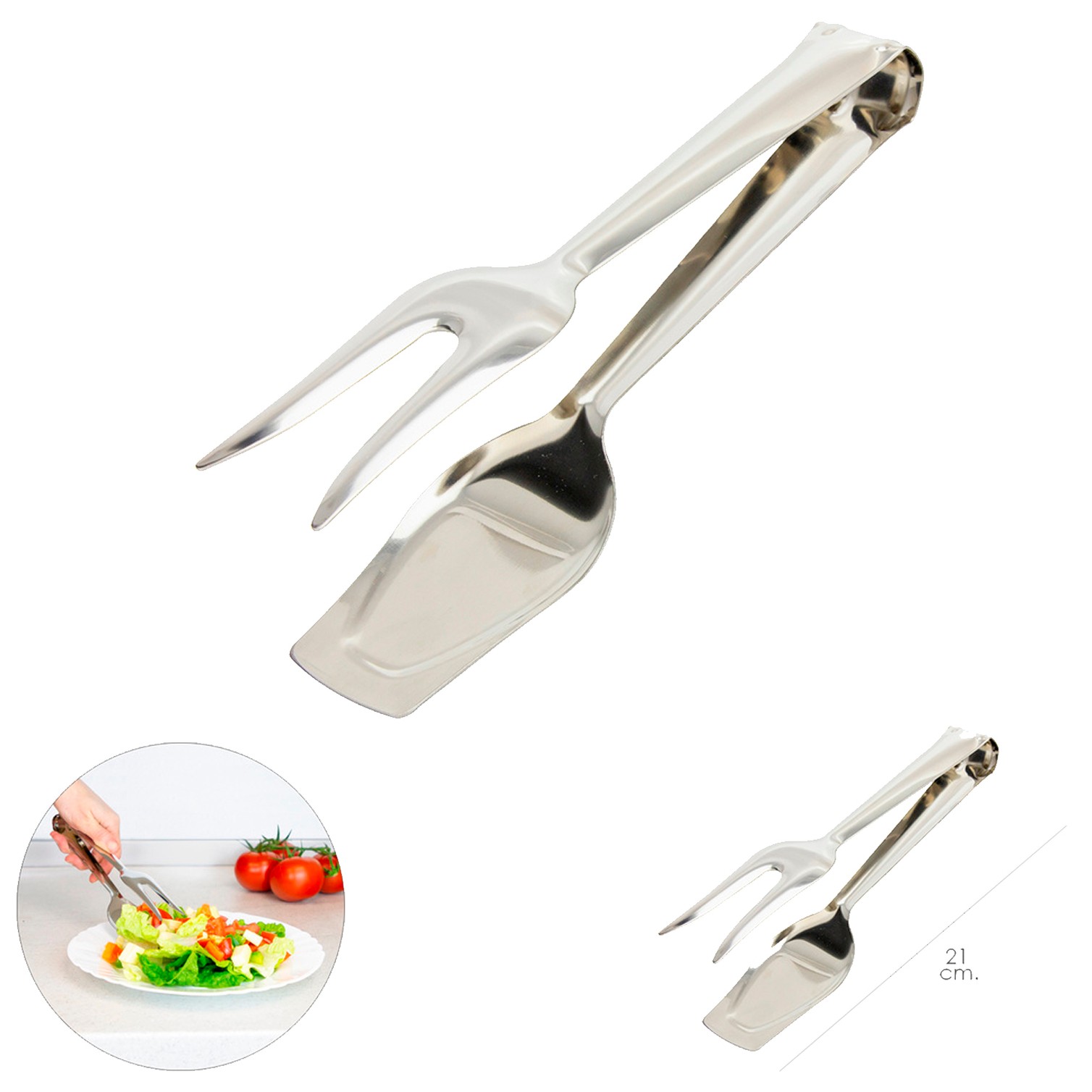 Pinzas Para Servir Acero Inoxidable 21 cm. Ideal para la cocina, servir ensaladas, servir carnes, pescados, etc.