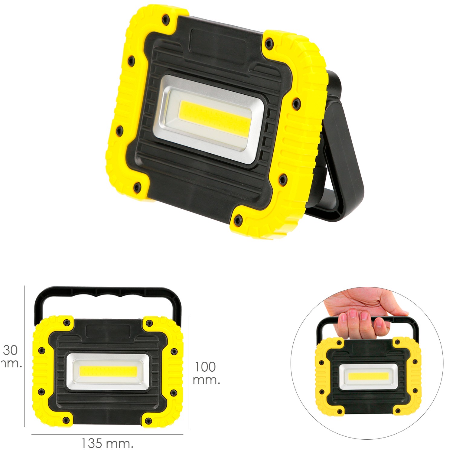 Linterna de Trabajo Led Multifunción Recargable 2.000 mAh. / 10 W. / 500 Lúmenes / 4 Imanes / Bateria Externa / Soporte 180º