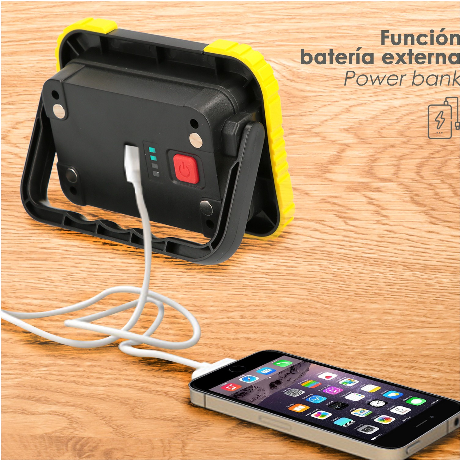 Linterna de Trabajo Led Multifunción Recargable 2.000 mAh. / 10 W. / 500 Lúmenes / 4 Imanes / Bateria Externa / Soporte 180º