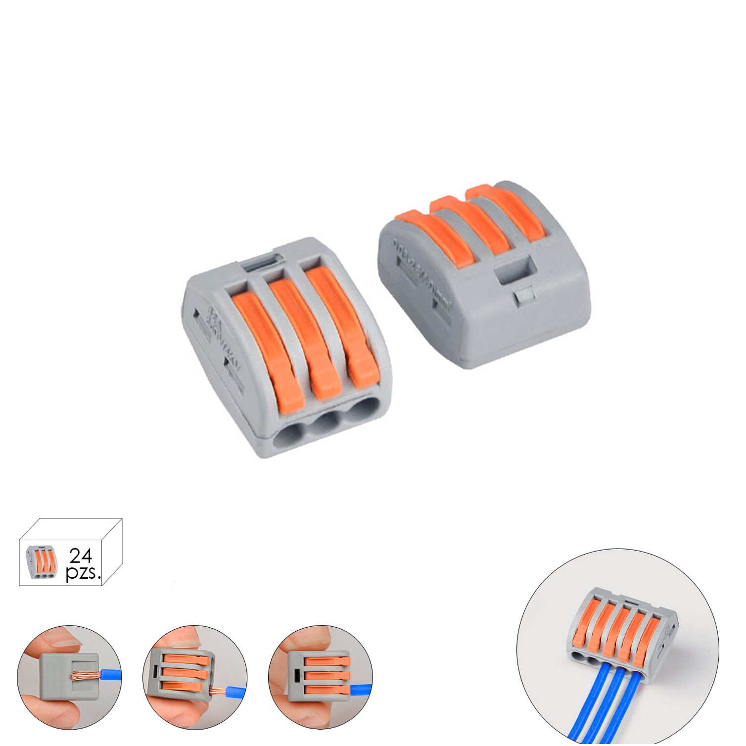Regleta Conexion Rapida, Conexion Electrica 3 polos, 4mmØ, 24 unidades.