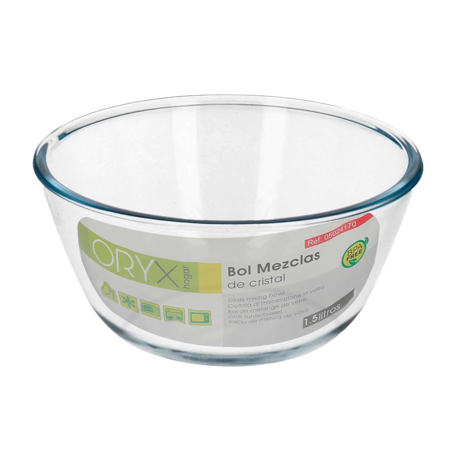 Bol De Cristal, Ideal Para Mezclas. 1.5 Litros. Libre BPA, Cristal De Borosilicato.Ensaladas, Postres, Cocina, Resposteria