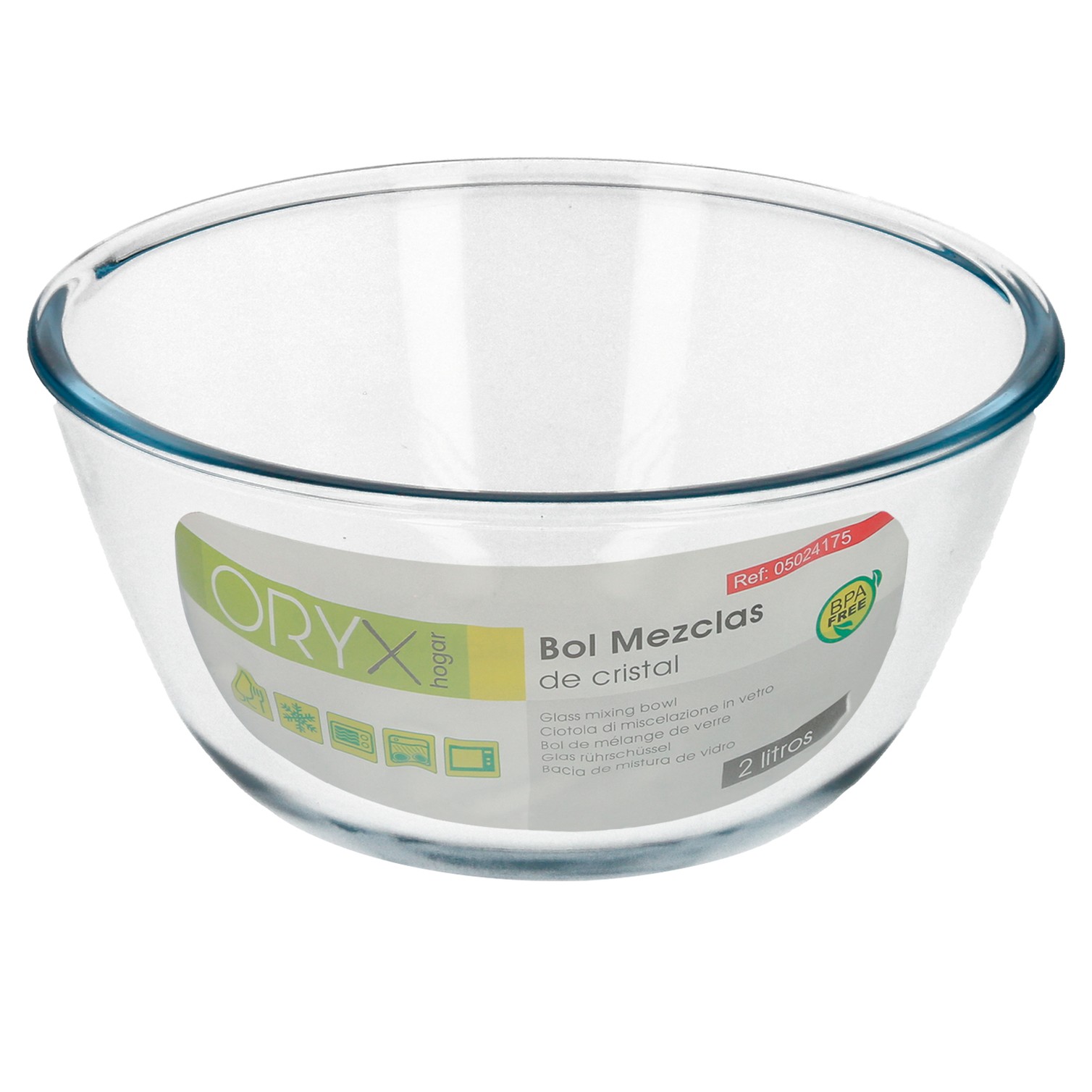 Bol De Cristal, Ideal Para Mezclas. 2.0 Litros. Libre BPA, Cristal De Borosilicato.Ensaladas, Postres, Cocina, Resposteria