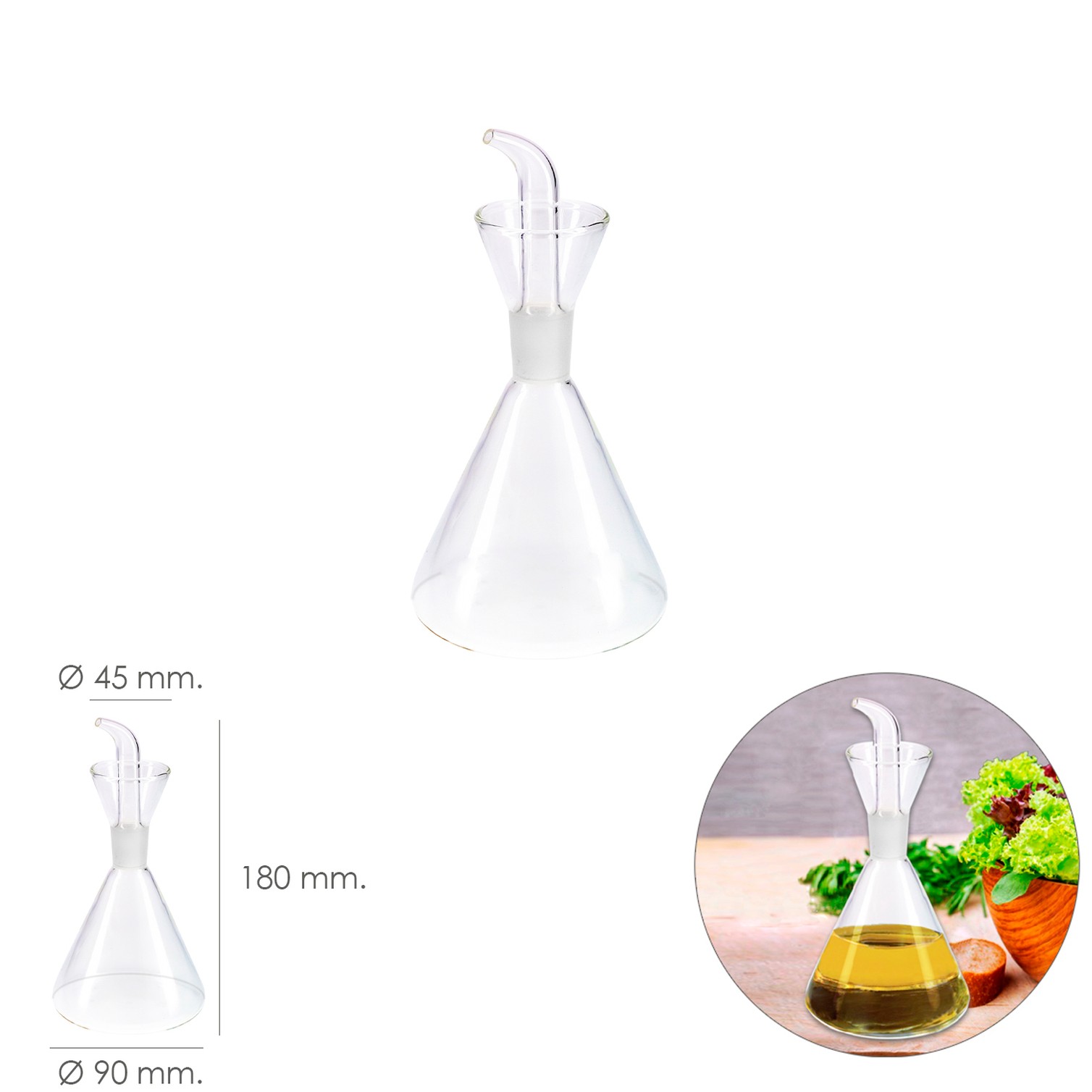 Aceitera De Cristal Con Sistema Antigoteo, Capacidad 250 ml.