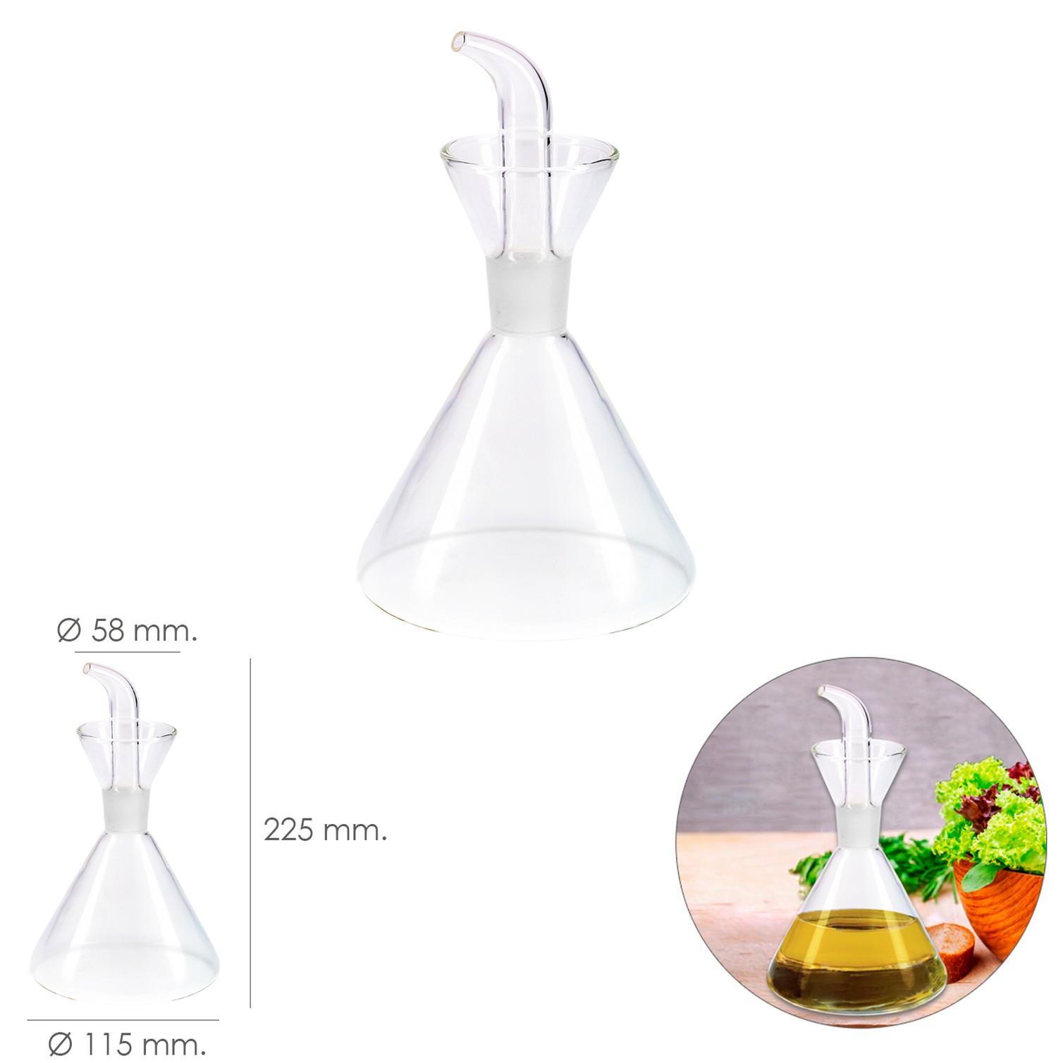 Aceitera De Cristal Con Sistema Antigoteo, Capacidad 500 ml.