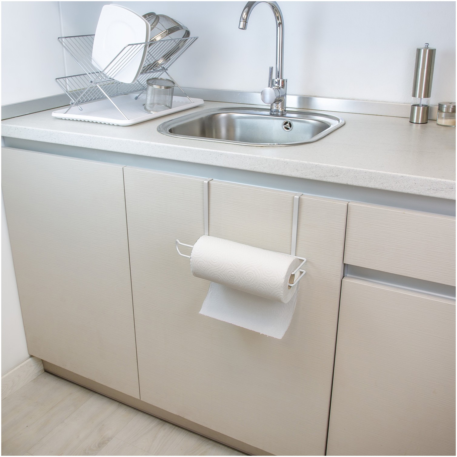 Colgador Portarrollos Papel Cocina, Acero Para Puertas, Encimeras, Muebles. 32,5x18x10 cm.