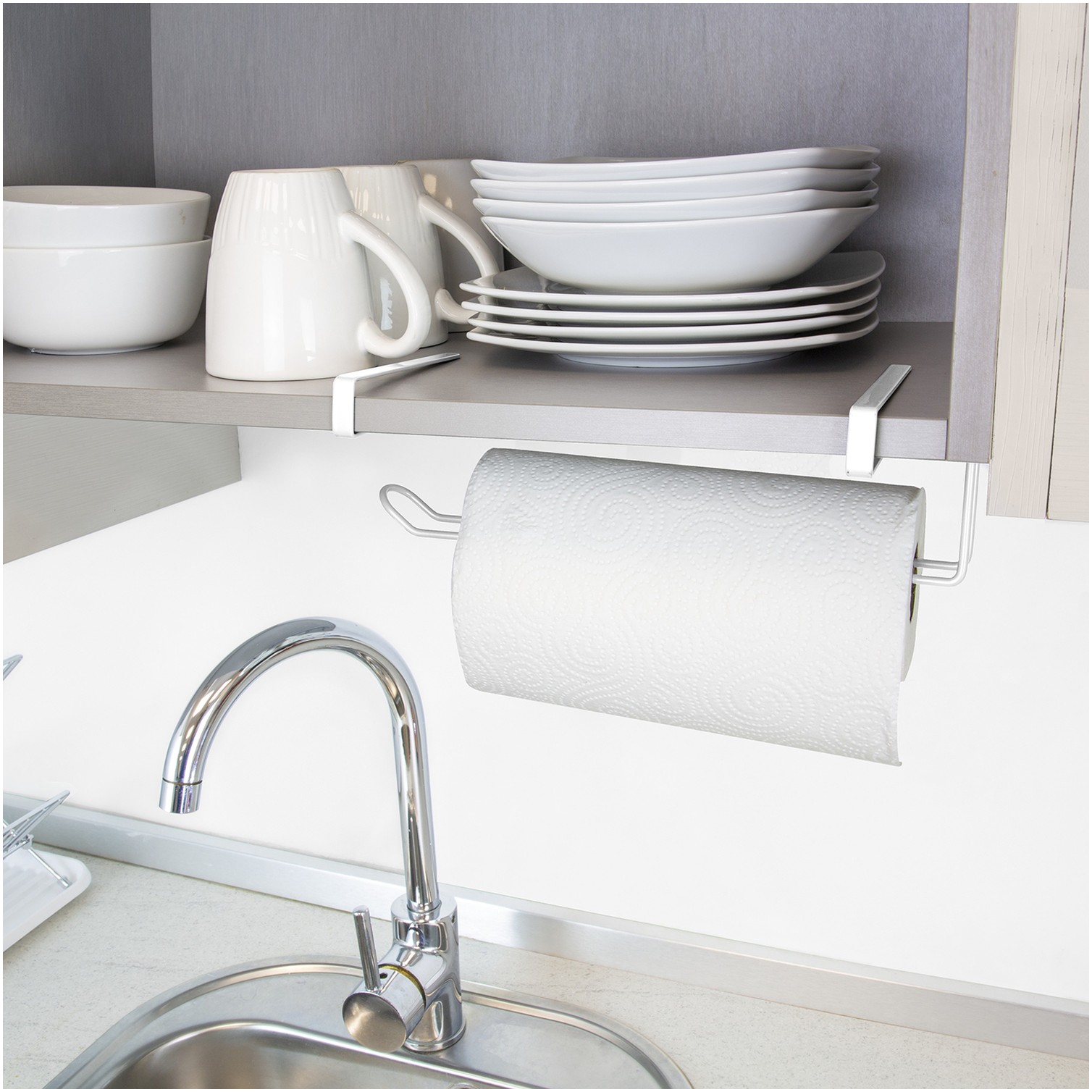 Colgador Portarrollos Papel Cocina, Acero Para Puertas, Encimeras, Muebles. 32,5x18x10 cm.